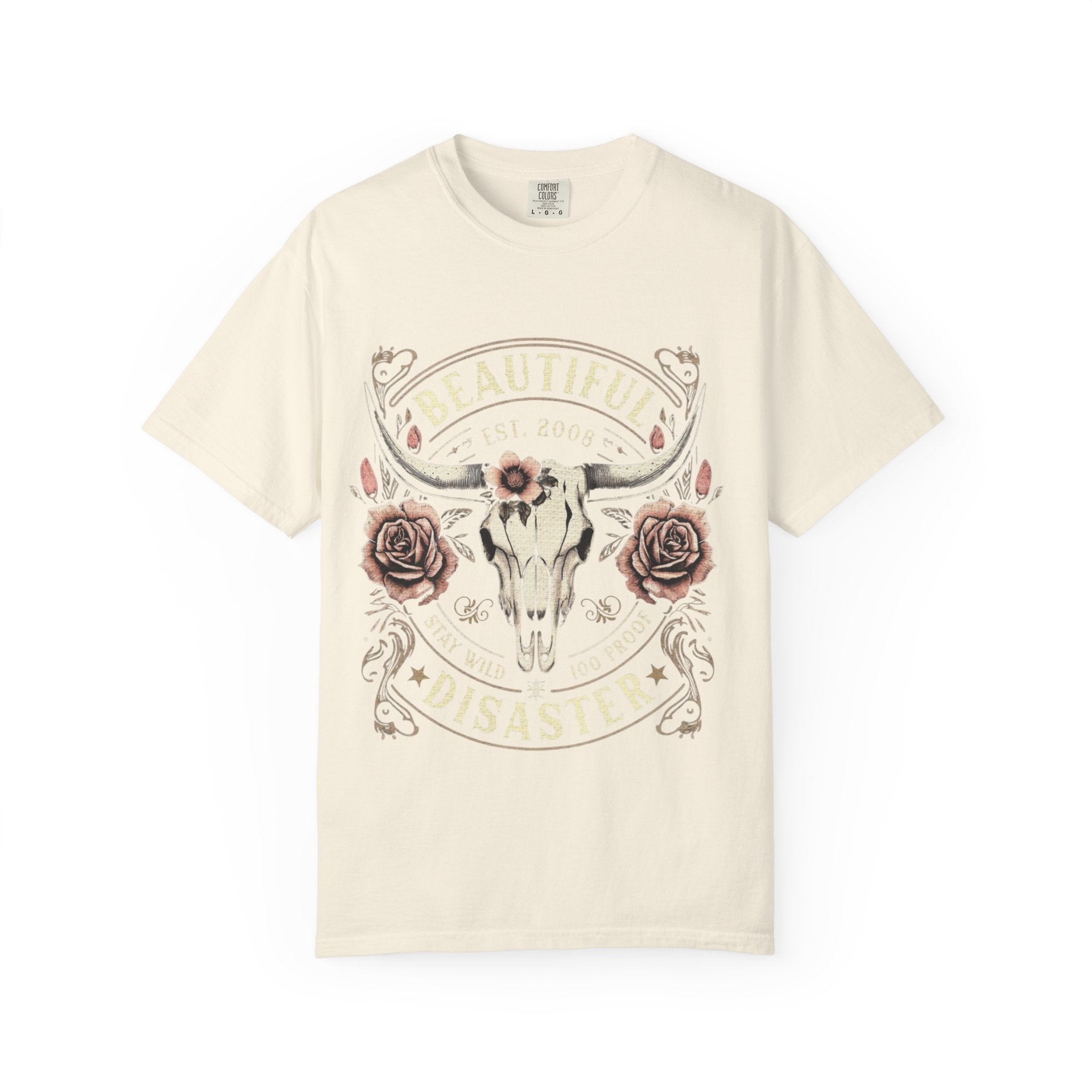 Cow Skull Floral T-Shirt — "Beautiful Disaster" Western Graphic Tee