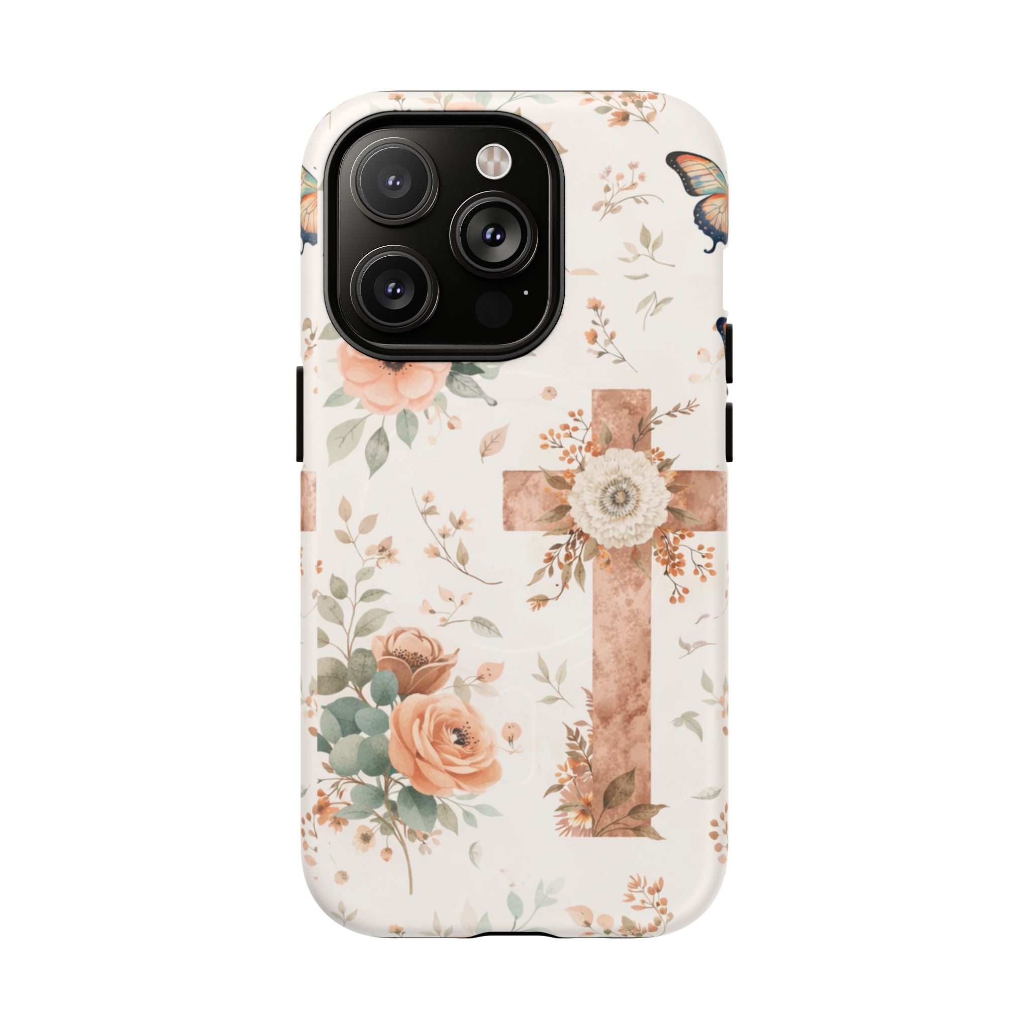 Floral Cross Phone Case — Tough Magnetic Christian iPhone Cover