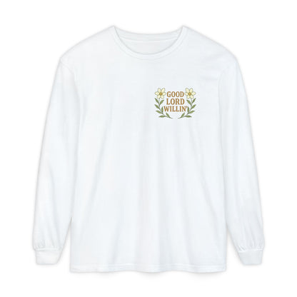 Long Sleeve T-Shirt - Good Lord Willing and the Creek Don't Rise Design - The Bougie Pumpkin Boutique