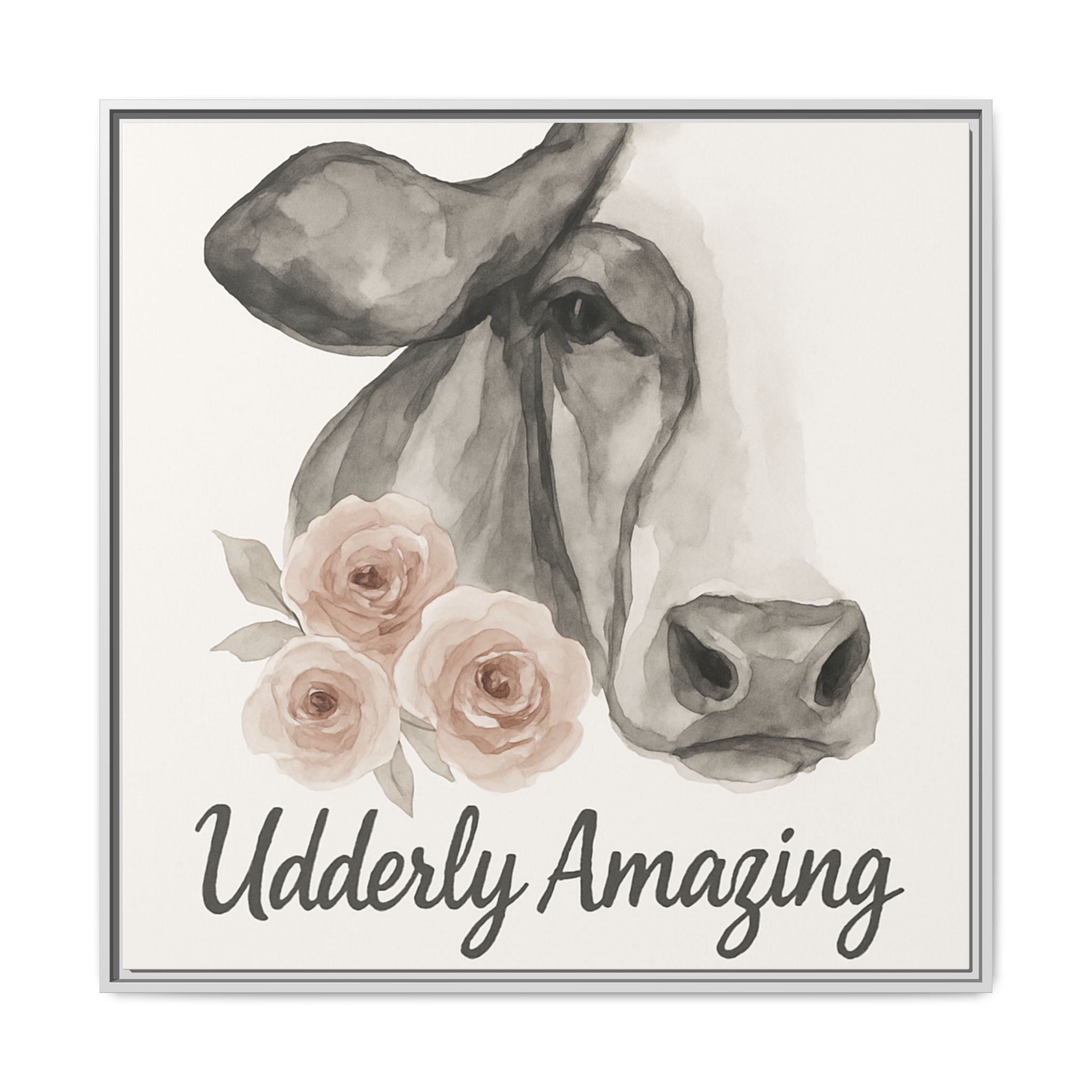 Framed Canvas Art - 'Udderly Amazing' Cow Print