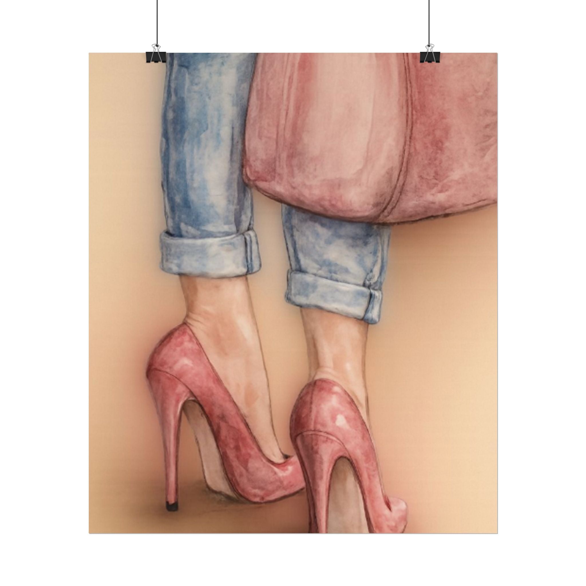 Stepping in Faith High Heels Poster — Watercolor Fashion Illustration Matte Print