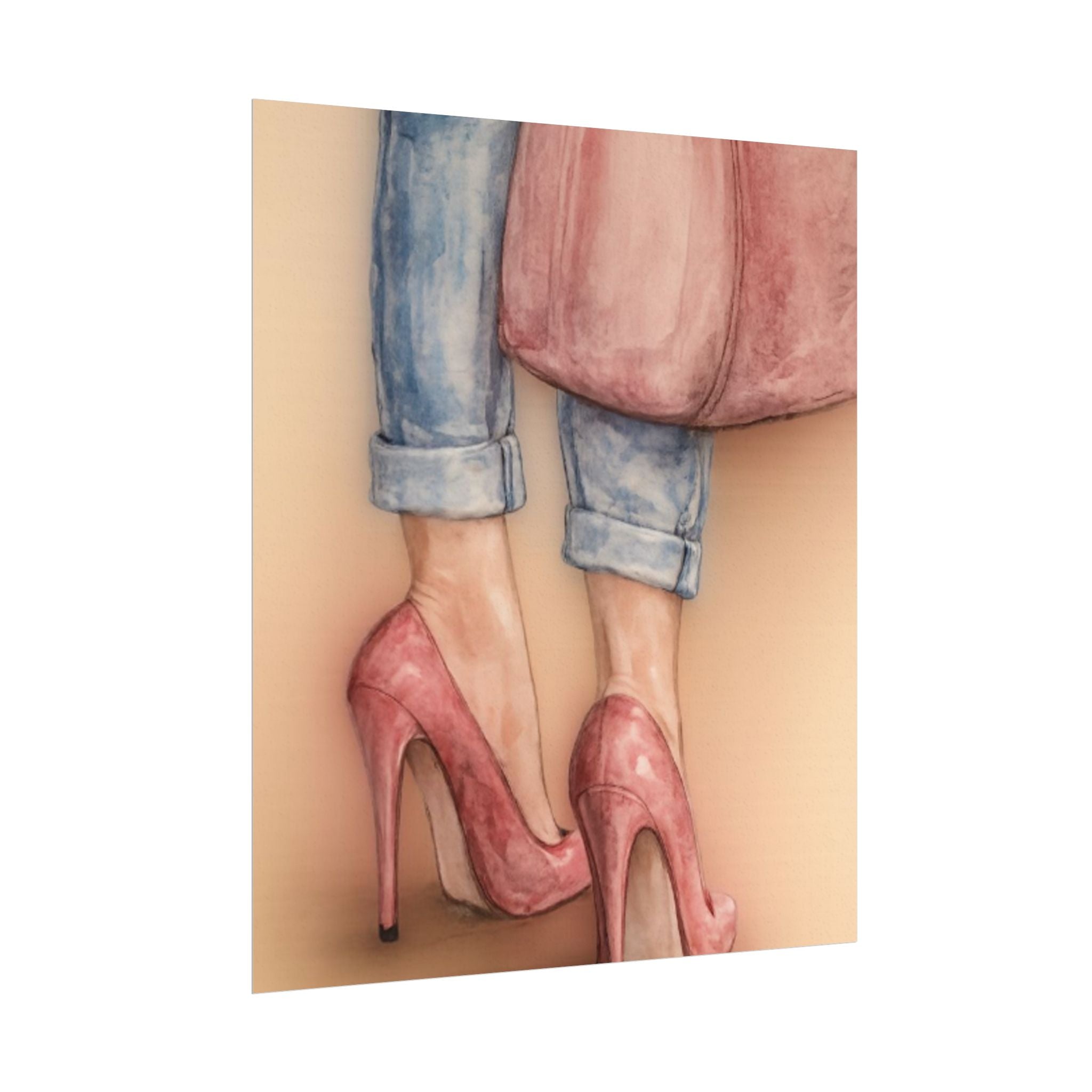 Stepping in Faith High Heels Poster — Watercolor Fashion Illustration Matte Print