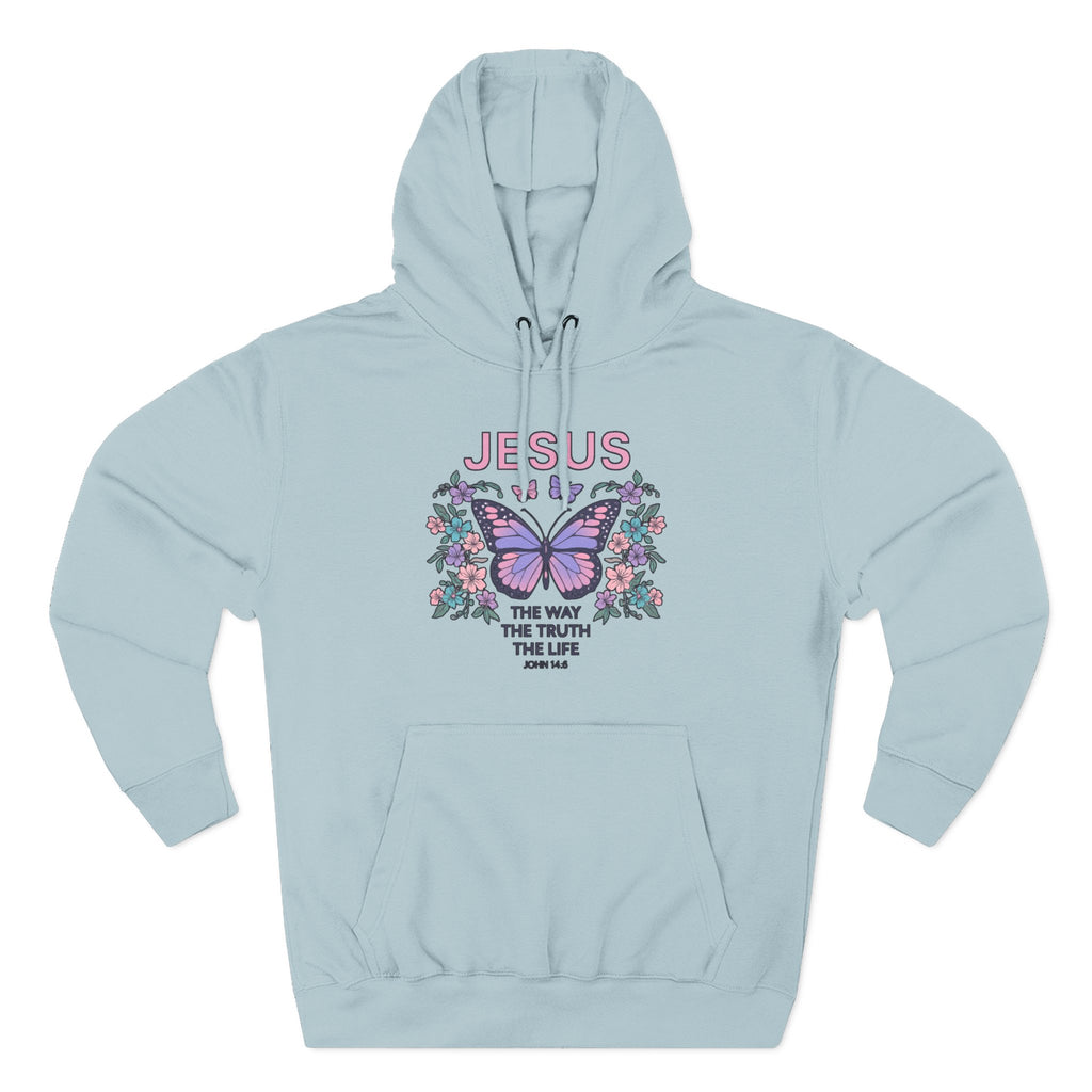 Christian Butterfly Hoodie — "Jesus is the Way, the Truth, the Life" Faith Graphic Pullover