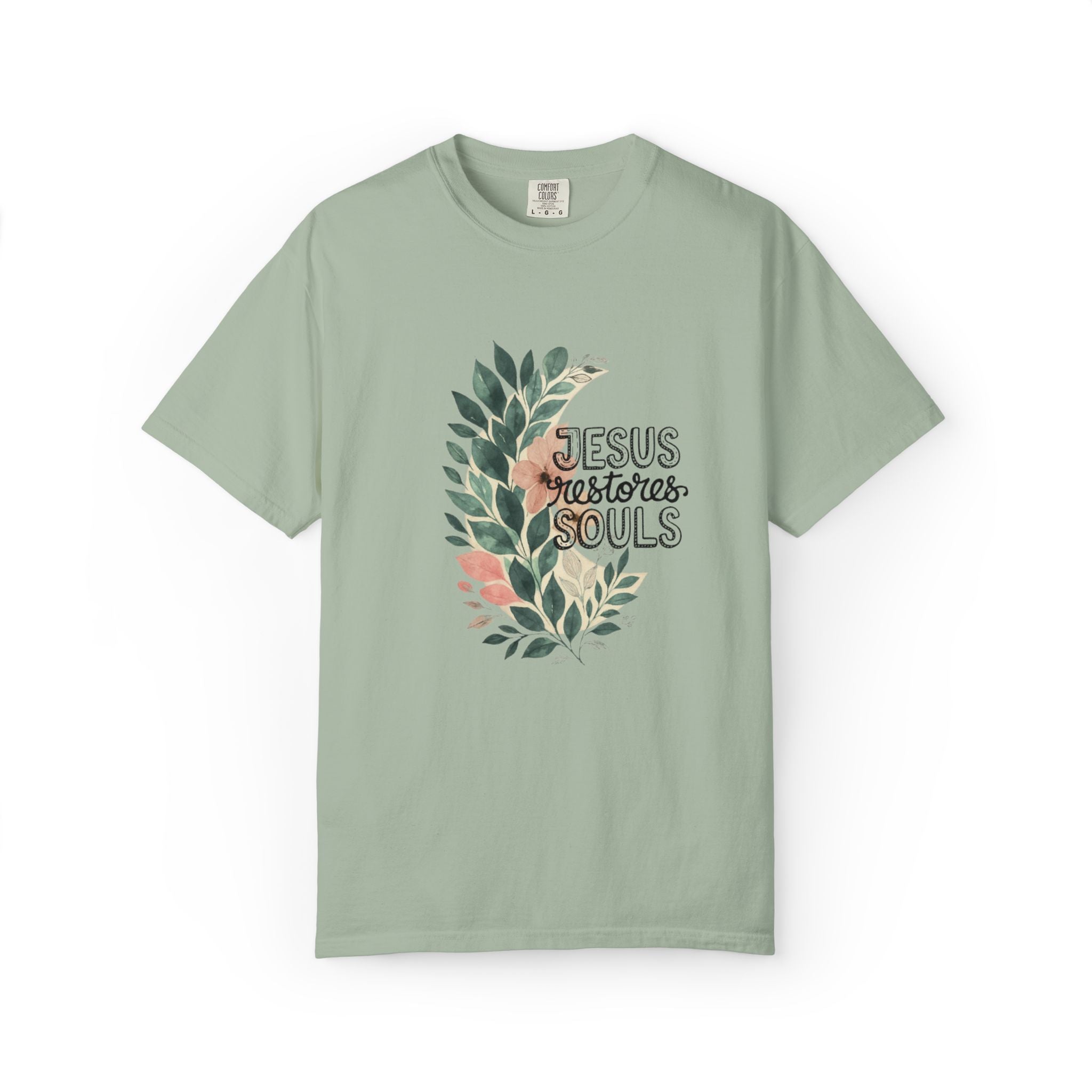 Floral Christian T-Shirt - Jesus Restores My Soul