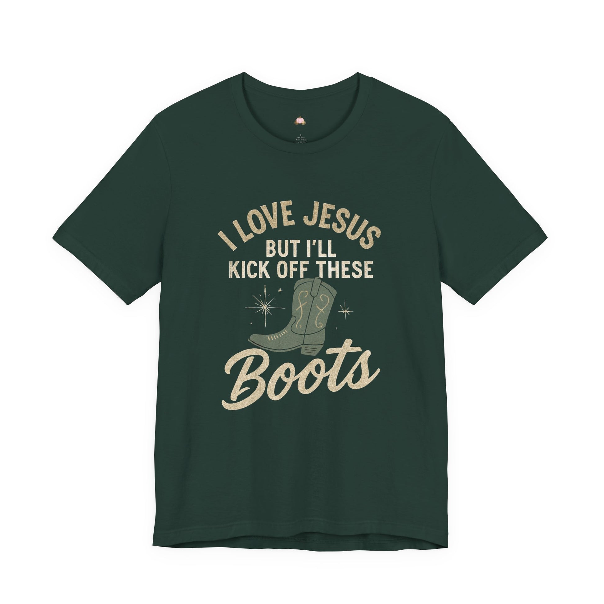 I Love Jesus But I’ll Kick Off These Boots Tee | Bougie Pumpkin Boutique - The Bougie Pumpkin Boutique