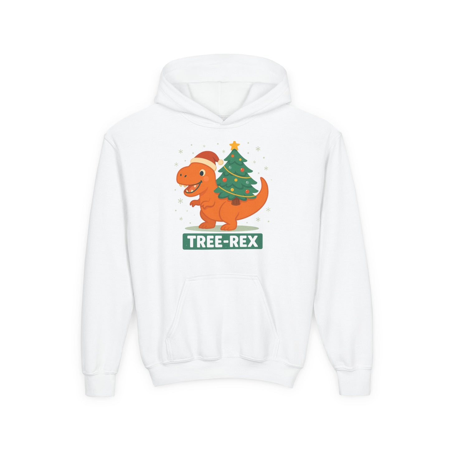 Tree-Rex Youth Hoodie - Christmas Cozy Funny Punny Dinosaur Kids Sweatshirt