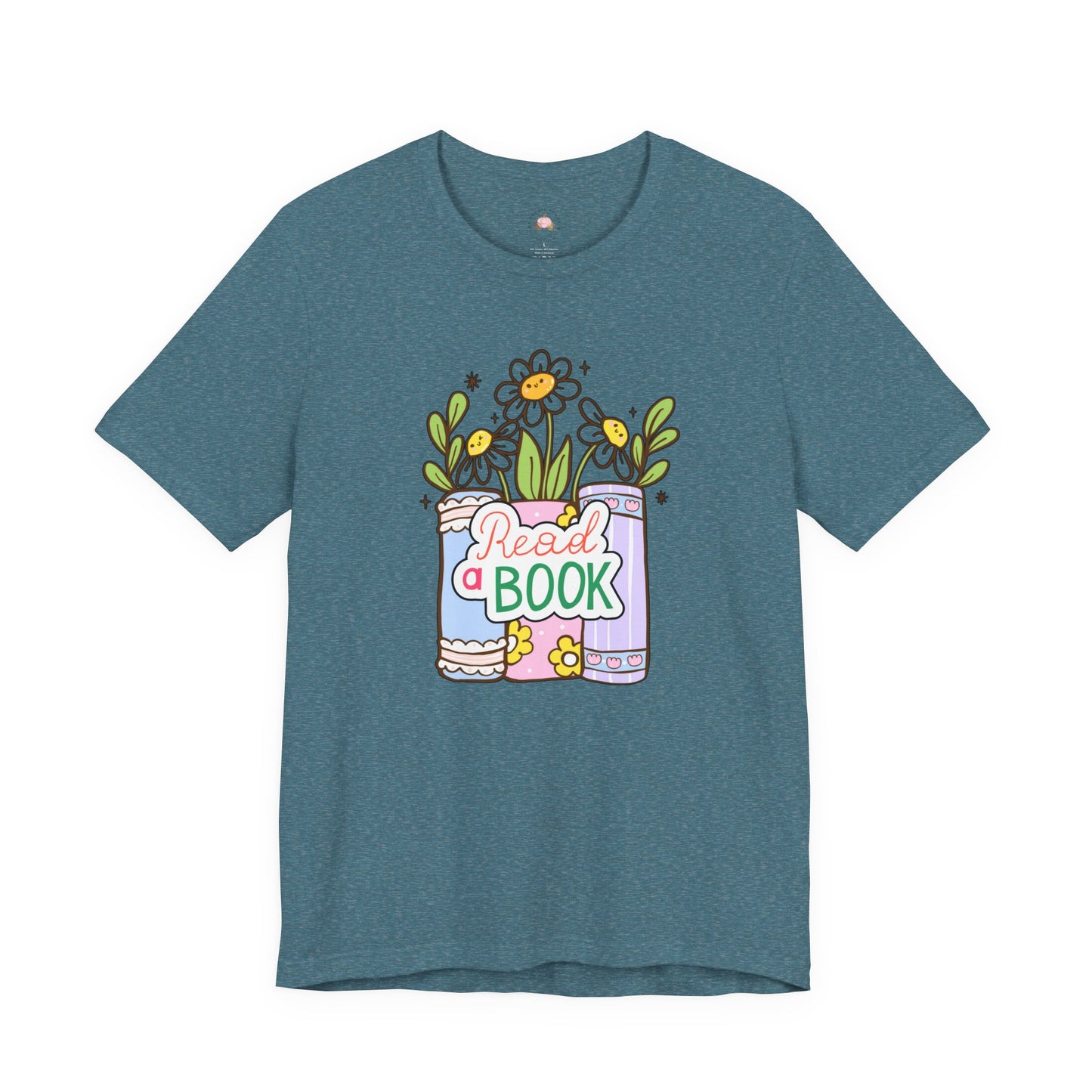 Whimsical Reading Tee, Cute Book Lover Shirt, Gift for Readers, Flower Graphic Tee, Summer Casual Wear, Literary Lover T-shirt