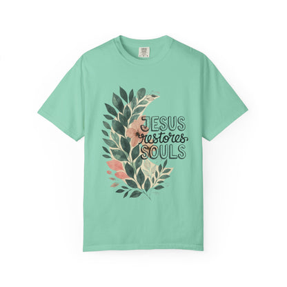 Floral Christian T-Shirt - Jesus Restores My Soul