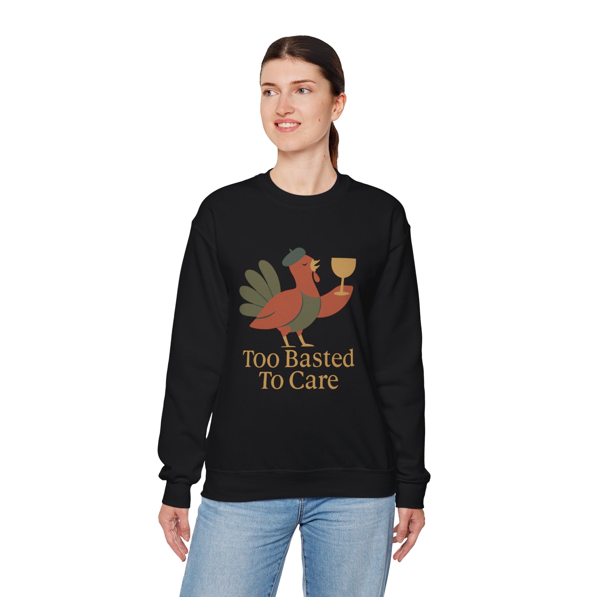 Too Basted to Care Thanksgiving Sweatshirt | Funny Turkey Crewneck – The Bougie Pumpkin Boutique