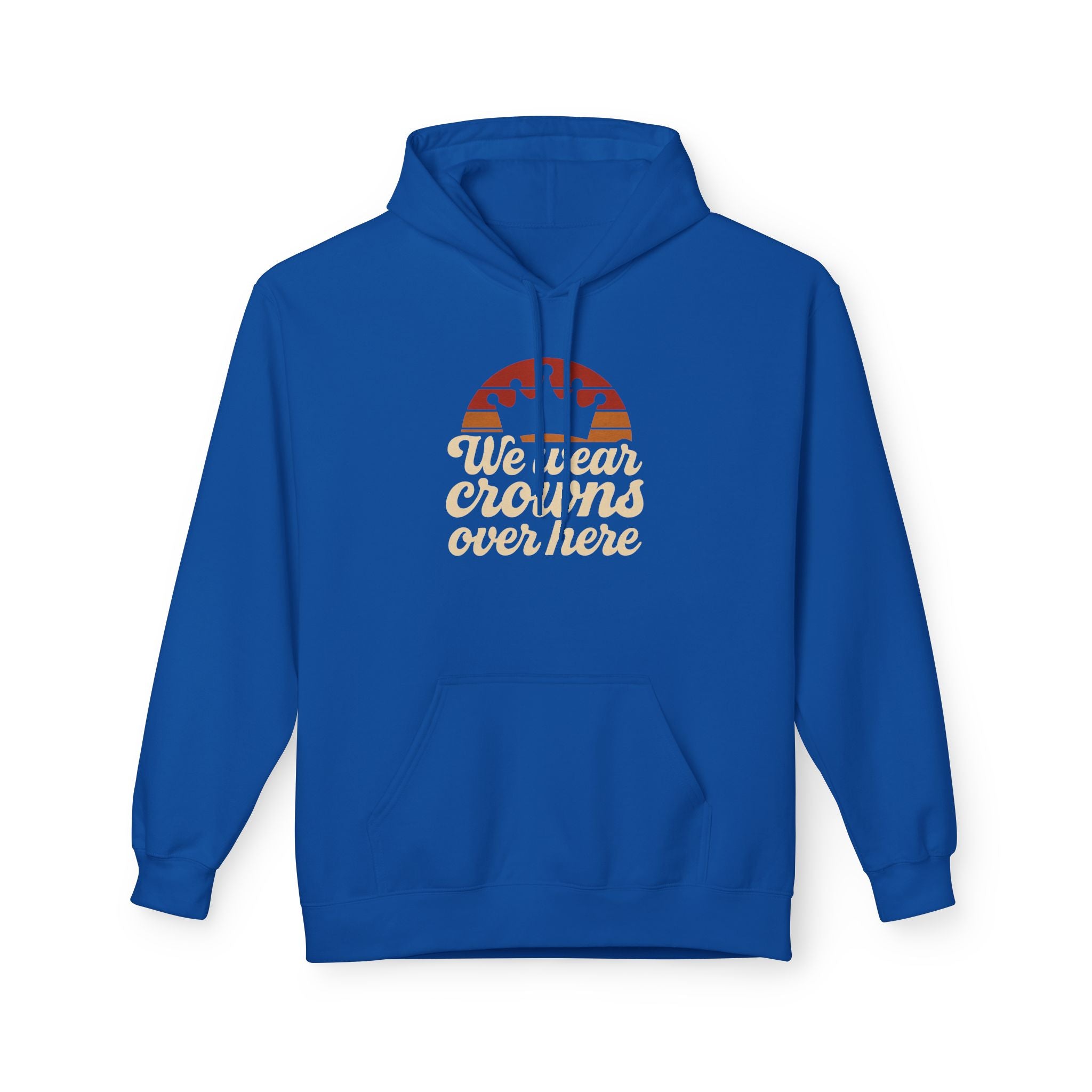 Hoodie — "We Wear Crowns Over Here" Retro Stripe Graphic Hoodie