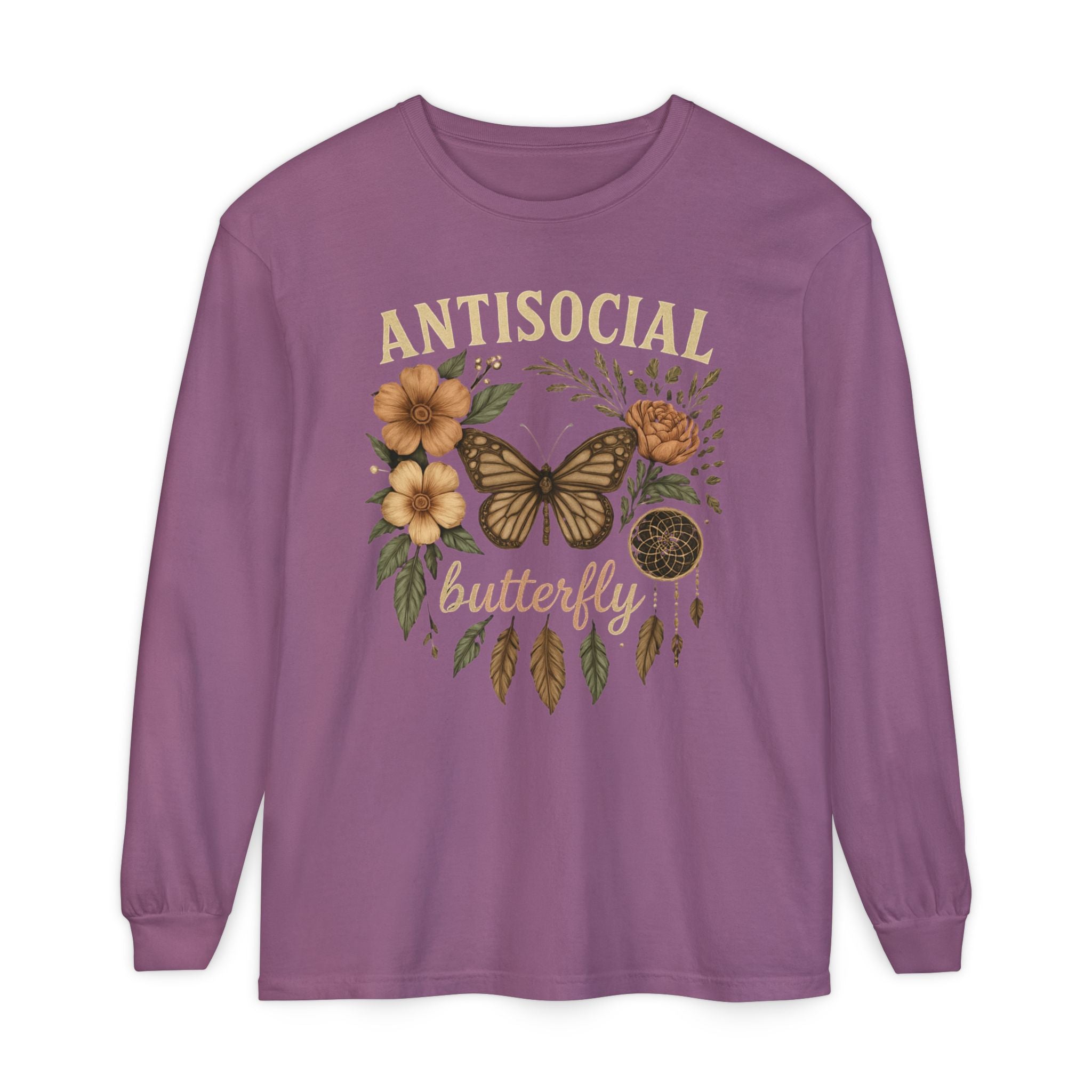 Antisocial Butterfly Long Sleeve Tee — Floral Vintage Butterfly Graphic Shirt