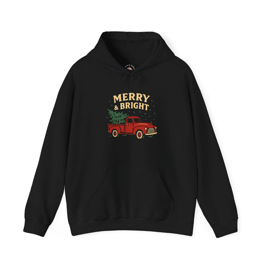 Merry & Bright Hoodie, Cozy Holiday Sweatshirt, Christmas Gift for Him & Her, Festive Apparel, Winter Style