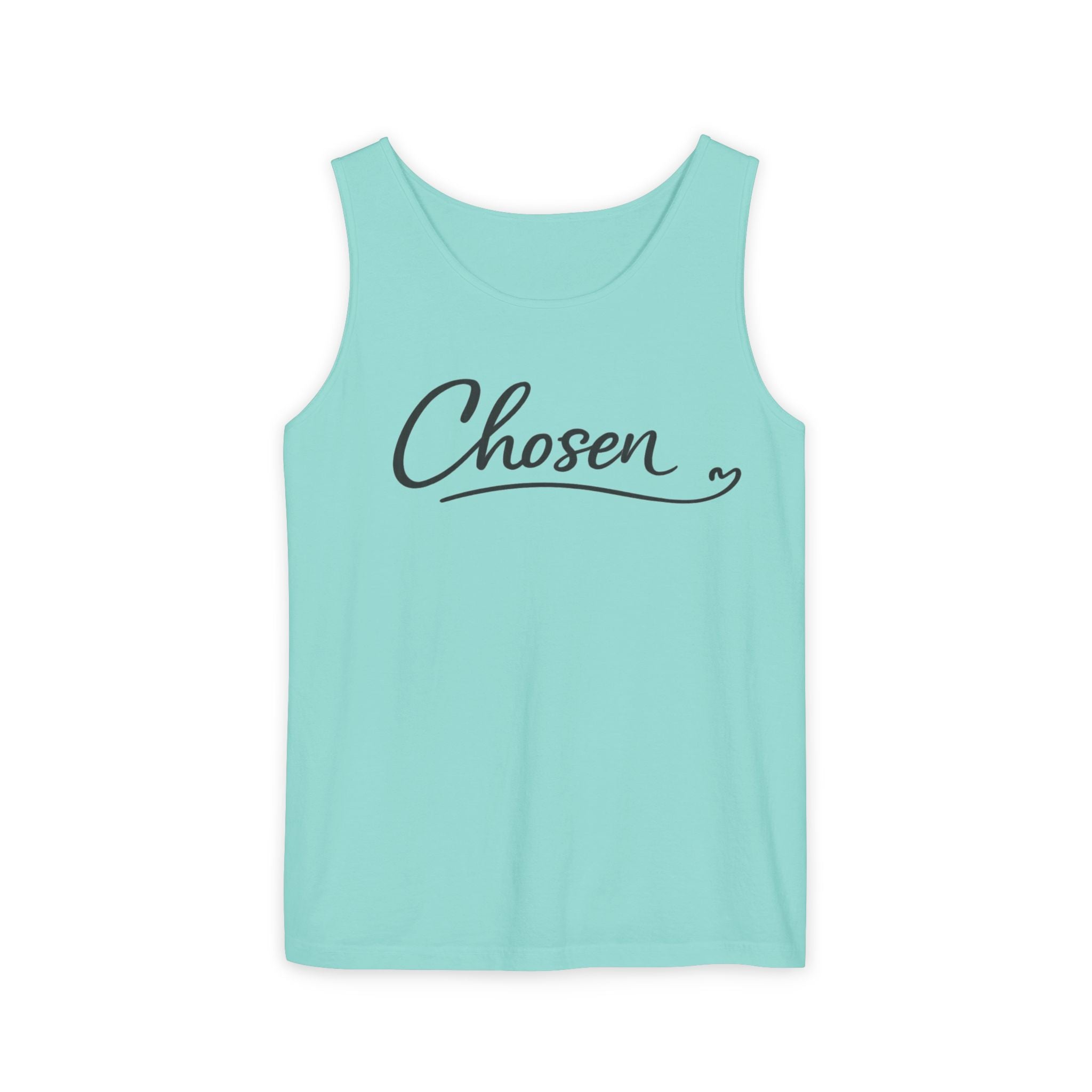 Chosen Script Tank Top — Minimalist White Garment-Dyed Casual Tank