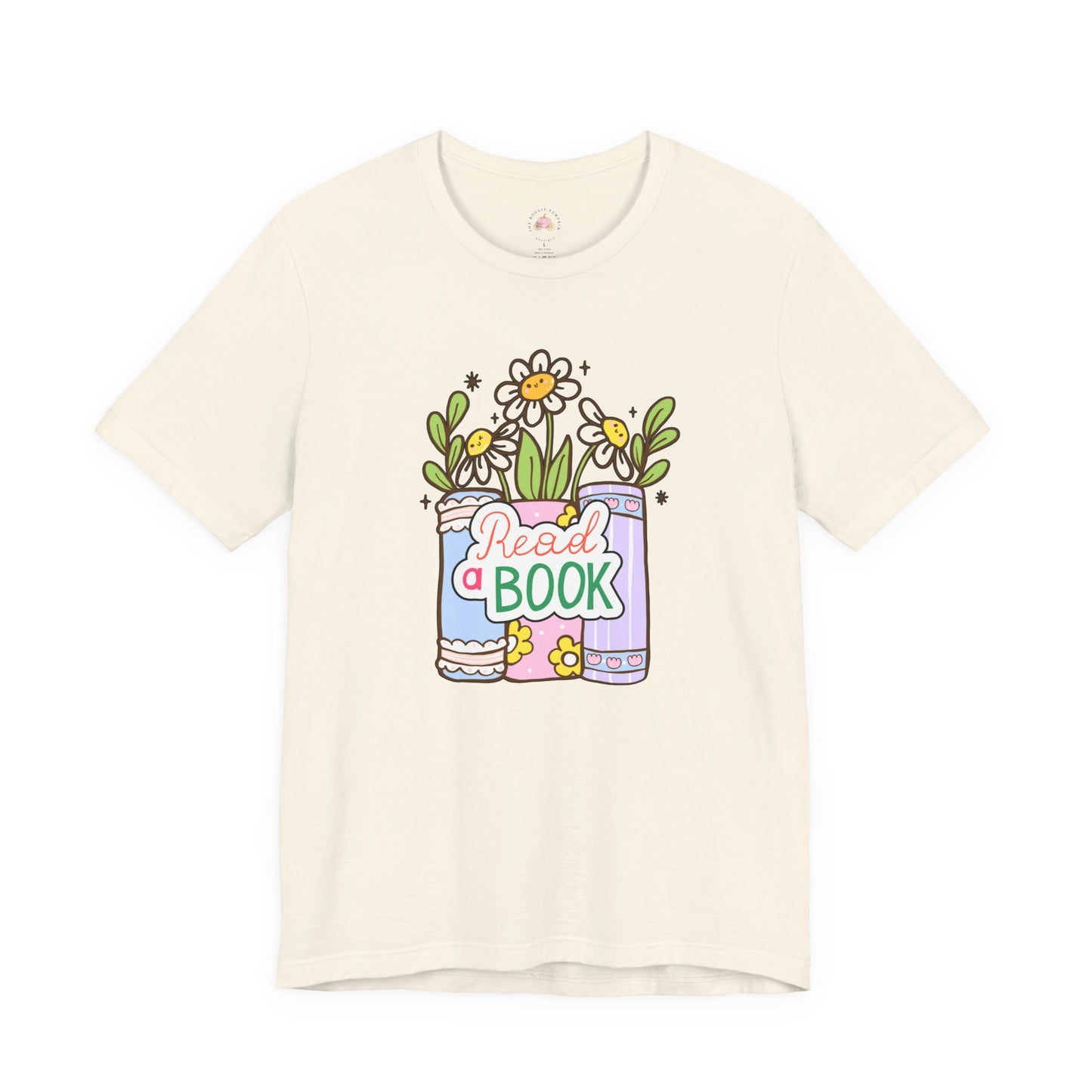 Whimsical Reading Tee, Cute Book Lover Shirt, Gift for Readers, Flower Graphic Tee, Summer Casual Wear, Literary Lover T-shirt