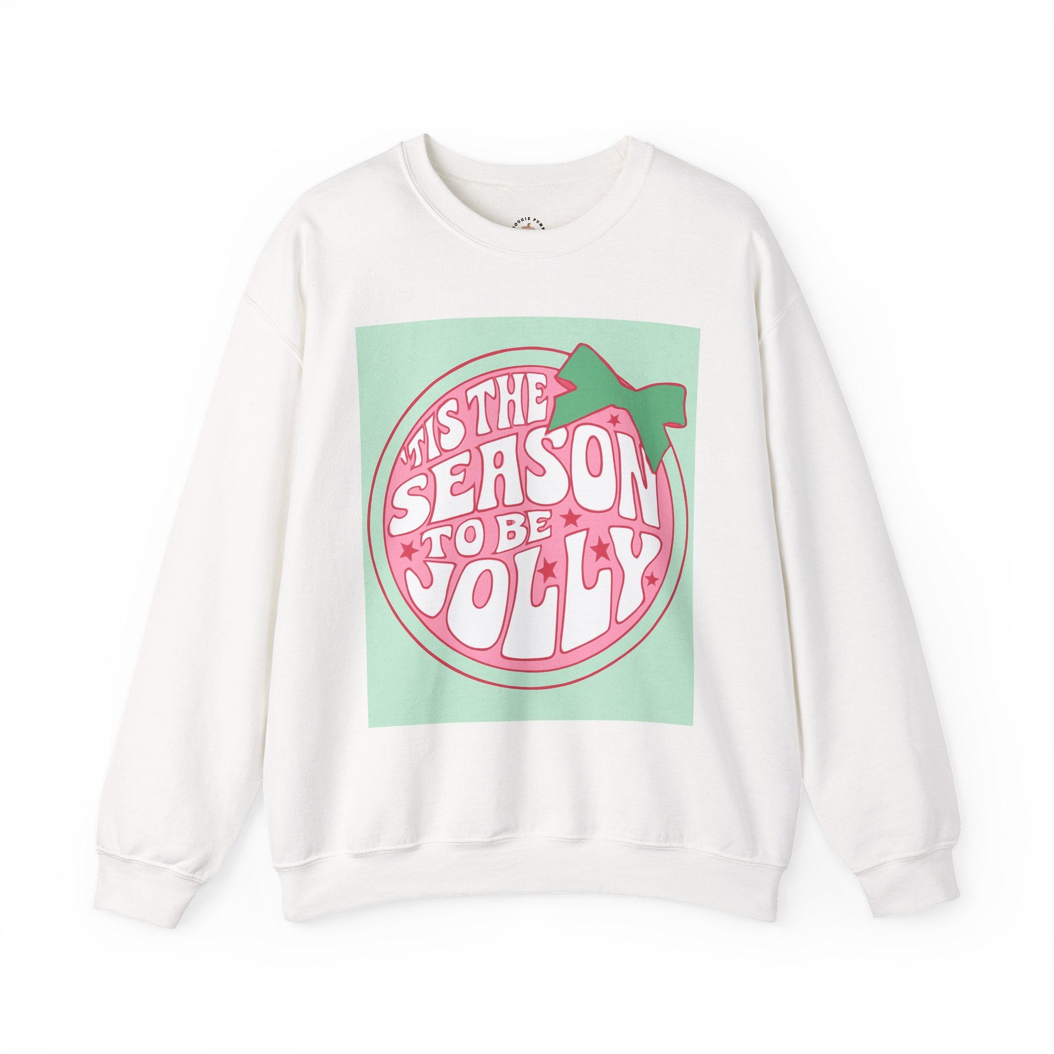 Holiday Sweatshirt — ’Tis the Season to Be Jolly Pastel Graphic Crewneck