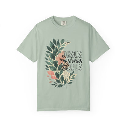 Floral Christian T-Shirt - Jesus Restores My Soul