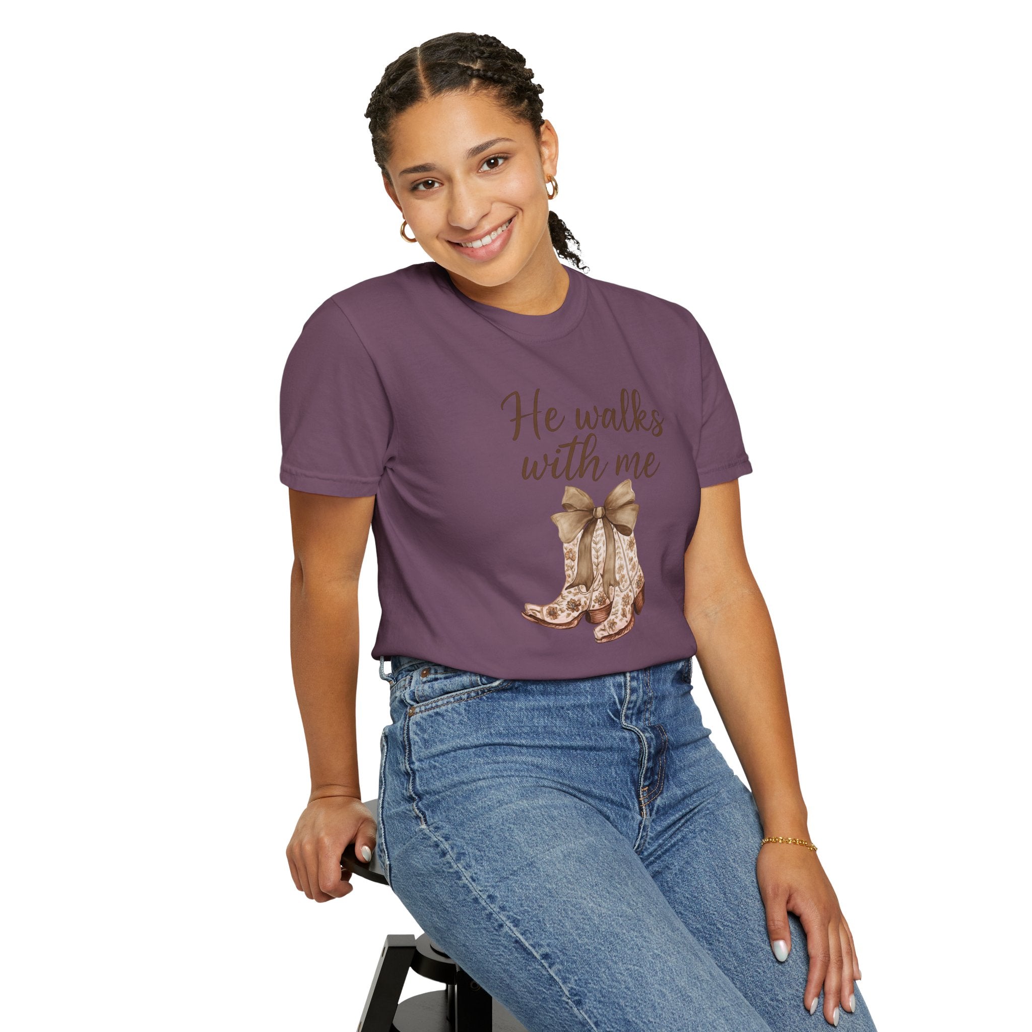 He Walks With Me Cowboy Boots T-Shirt