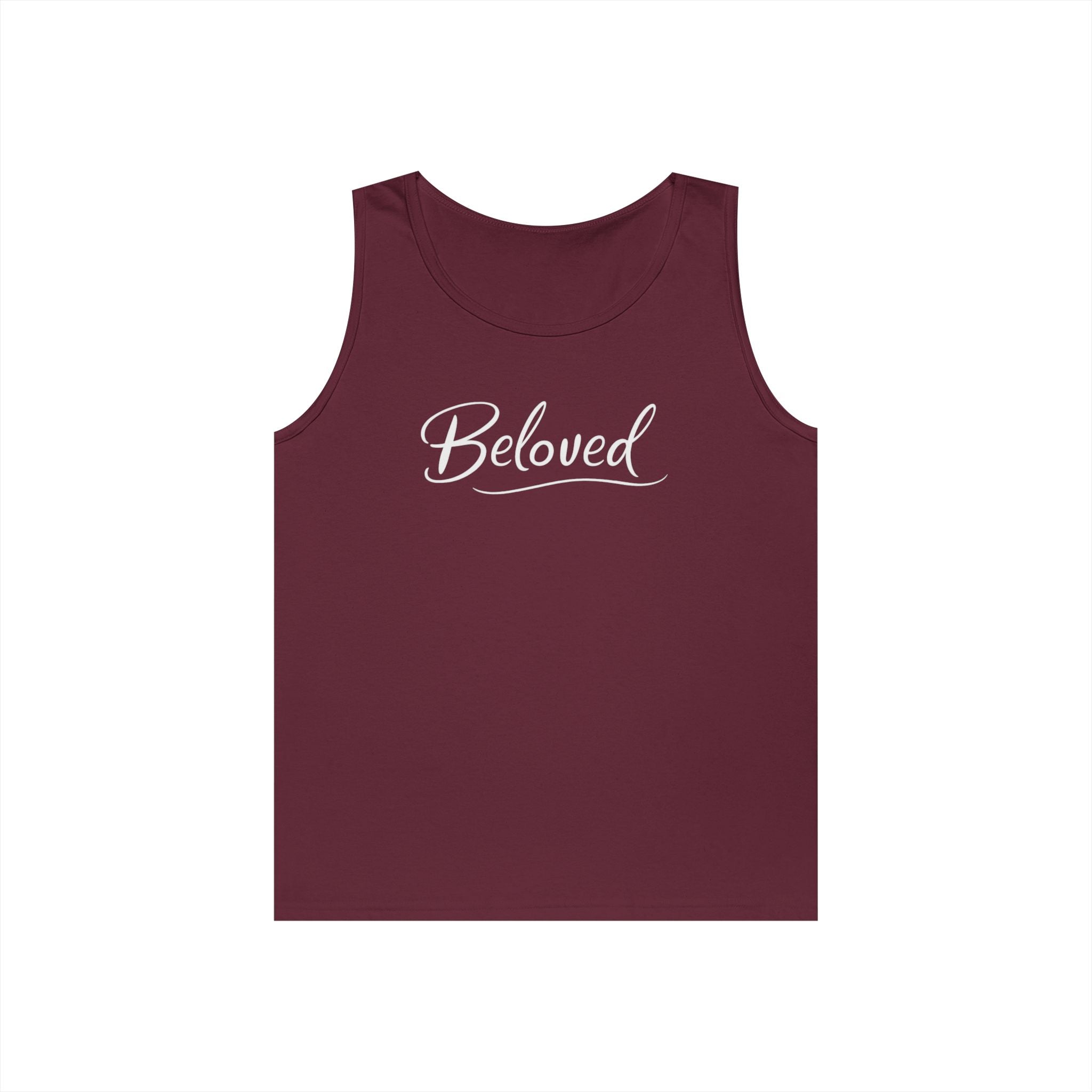 Beloved Script Tank Top — Minimal White Graphic Tank