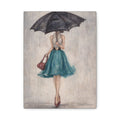 Umbrella Girl Matte Canvas Wall Art — Vintage Fashion Rain Scene