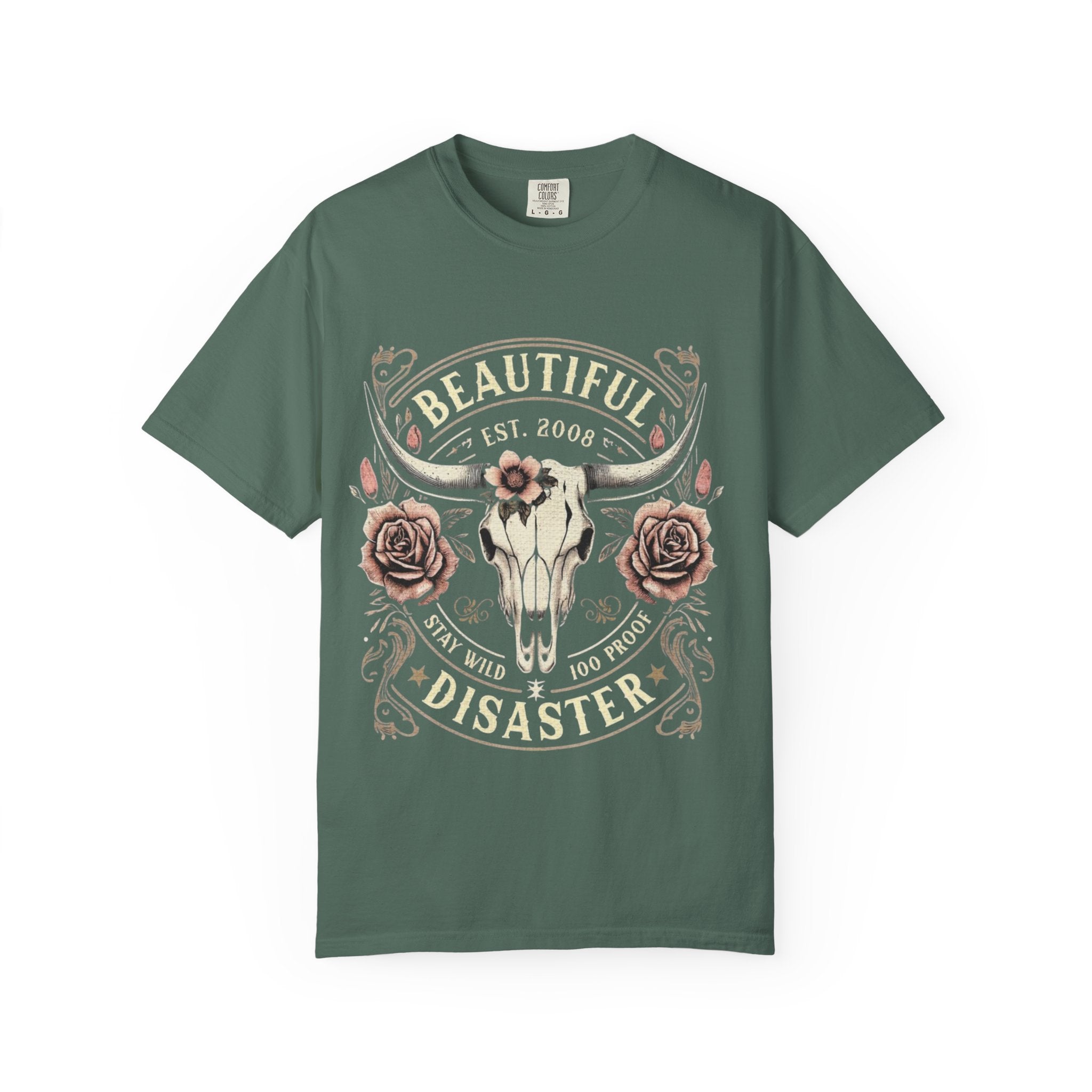 Cow Skull Floral T-Shirt — "Beautiful Disaster" Western Graphic Tee