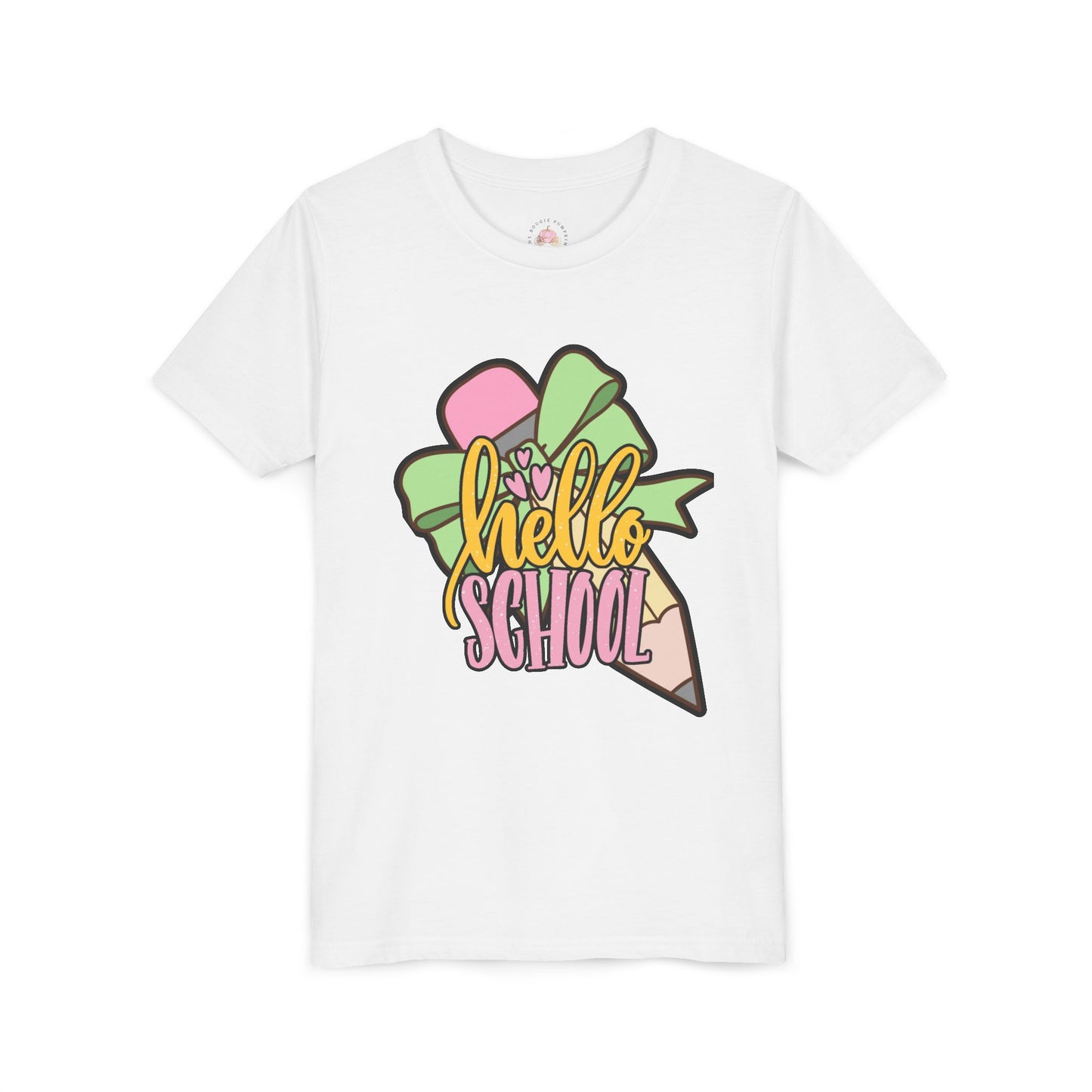 Girl's Youth Short Sleeve Tee - Hello School Design