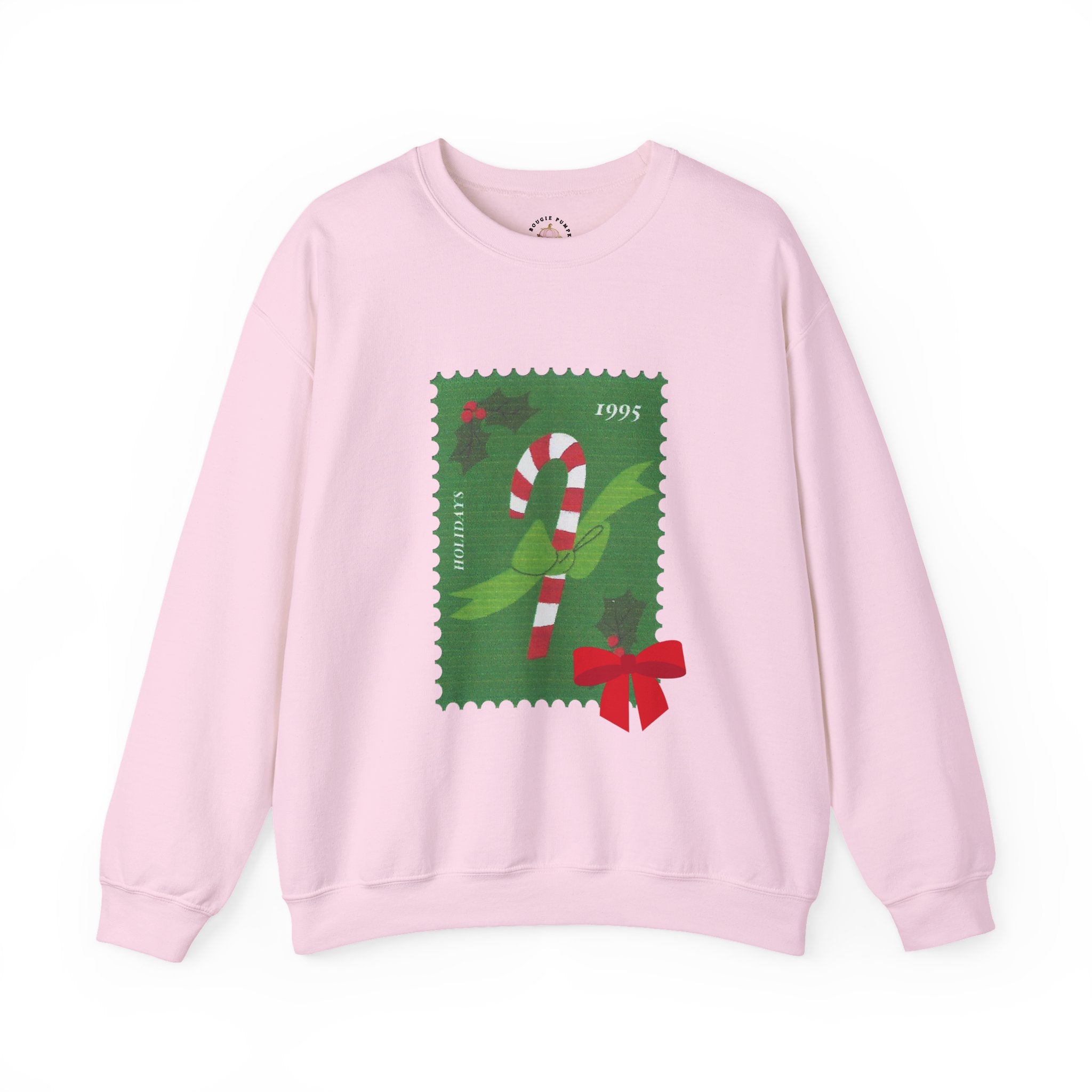 Candy Cane Holiday Crewneck Sweatshirt — Vintage Stamp Christmas Design