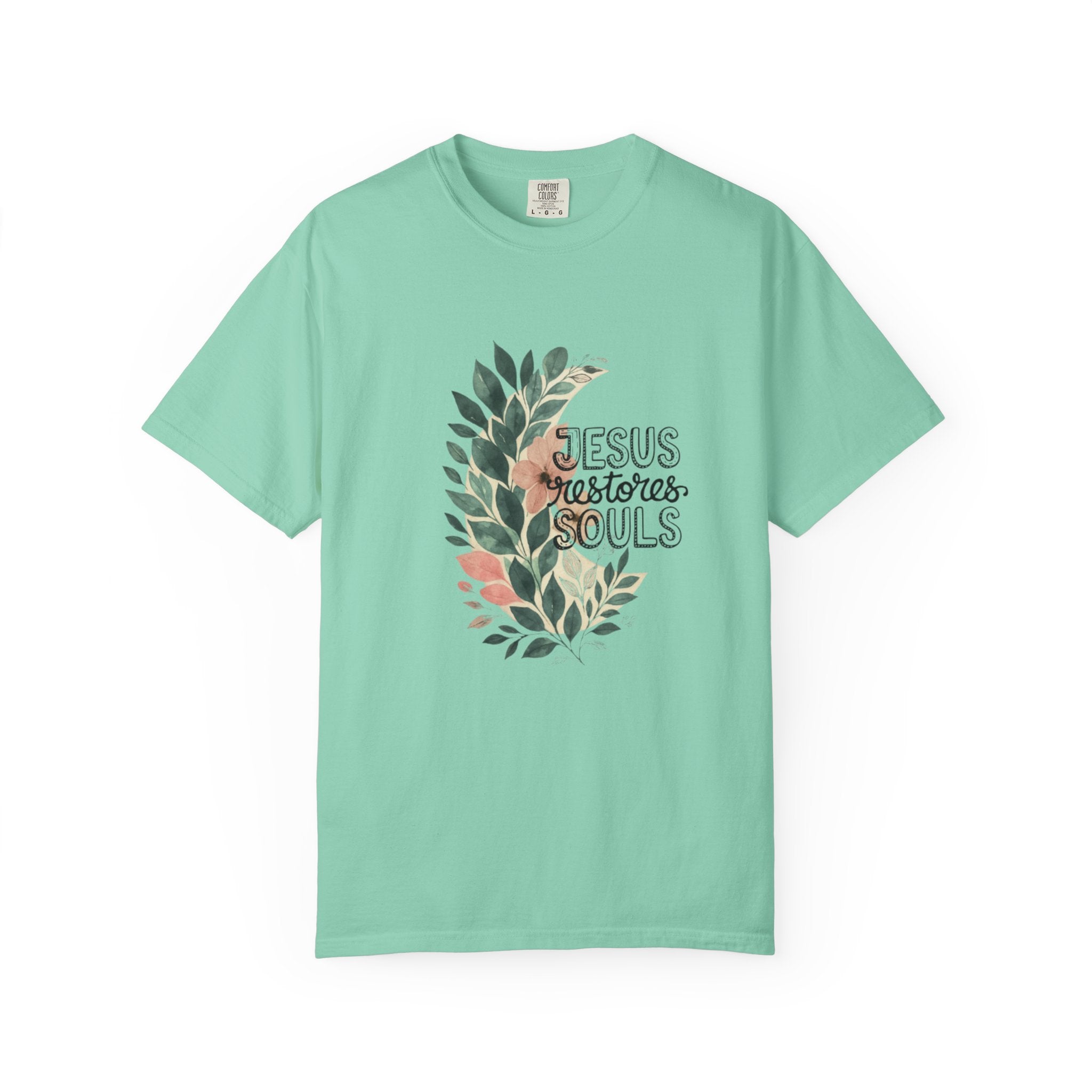 Floral Christian T-Shirt - Jesus Restores My Soul