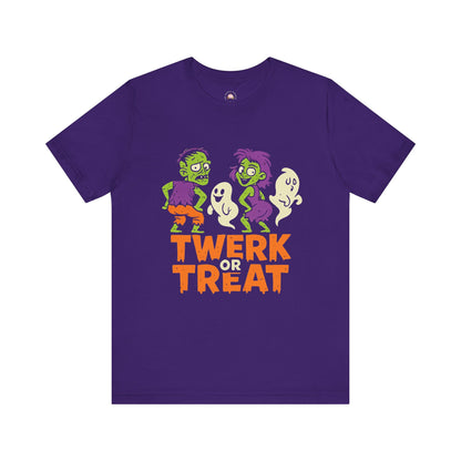 Halloween Fun Unisex Jersey Tee, T-Shirt for Halloween Parties, Funny Costume Tee, Trendy Unisex Tee, Twerk or Treat Design