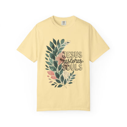 Floral Christian T-Shirt - Jesus Restores My Soul