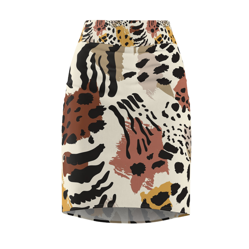 Animal Print Pencil Skirt — Neutral Abstract Leopard Pattern