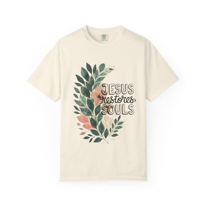 Floral Christian T-Shirt - Jesus Restores My Soul