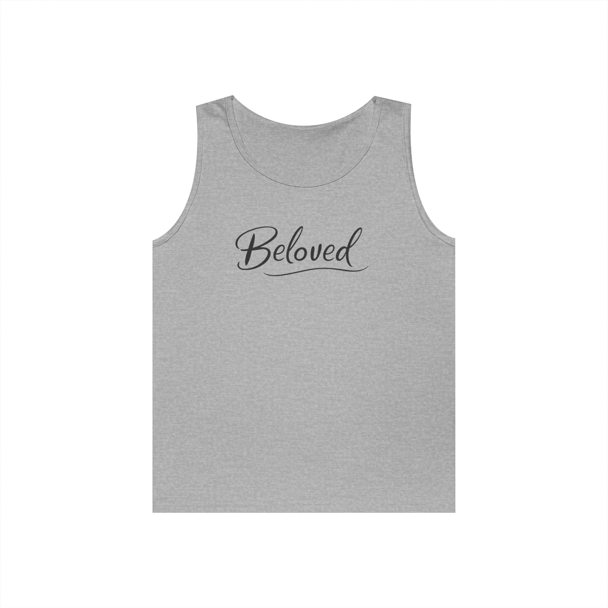 Beloved Script Tank Top — Minimal White Graphic Tank
