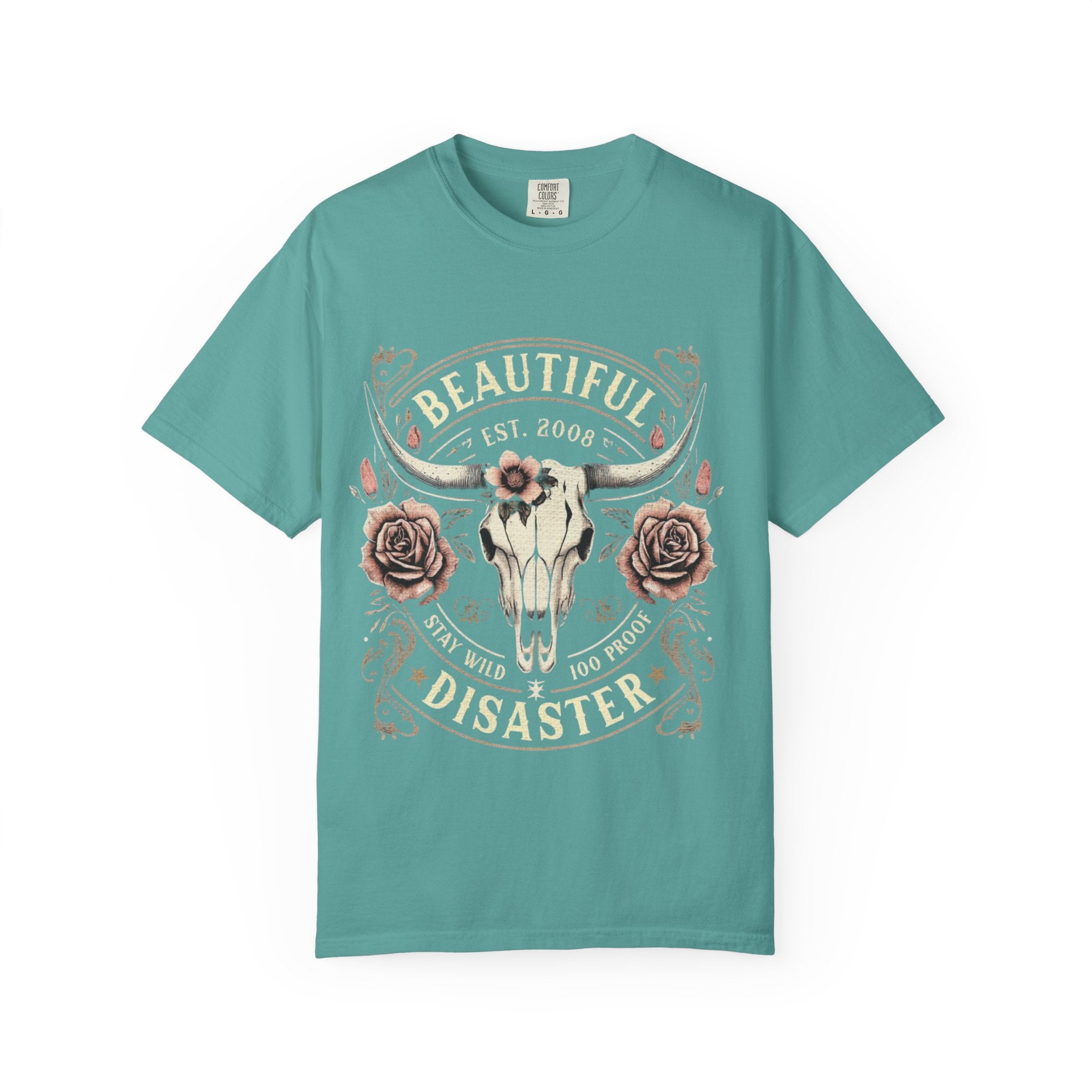 Cow Skull Floral T-Shirt — "Beautiful Disaster" Western Graphic Tee