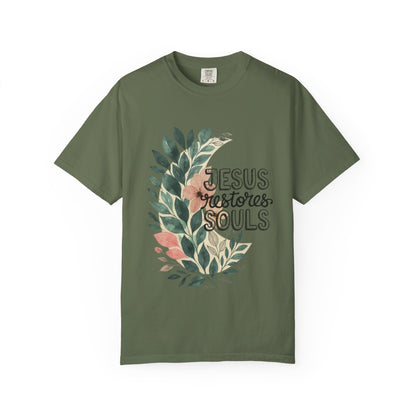 Floral Christian T-Shirt - Jesus Restores My Soul