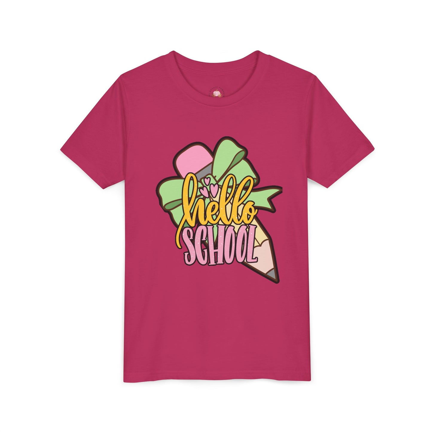 Girl's Youth Short Sleeve Tee - Hello School Design