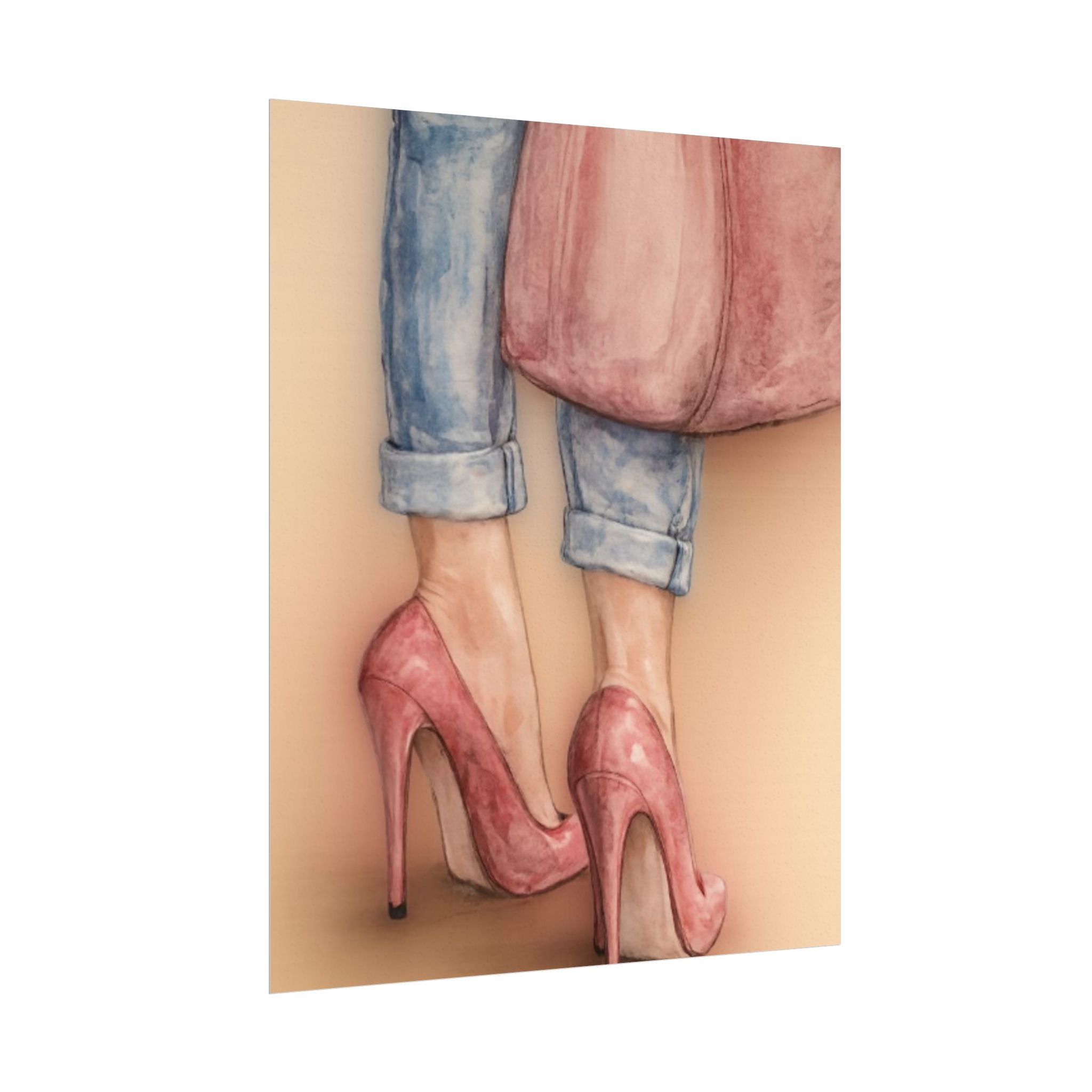 Stepping in Faith High Heels Poster — Watercolor Fashion Illustration Matte Print
