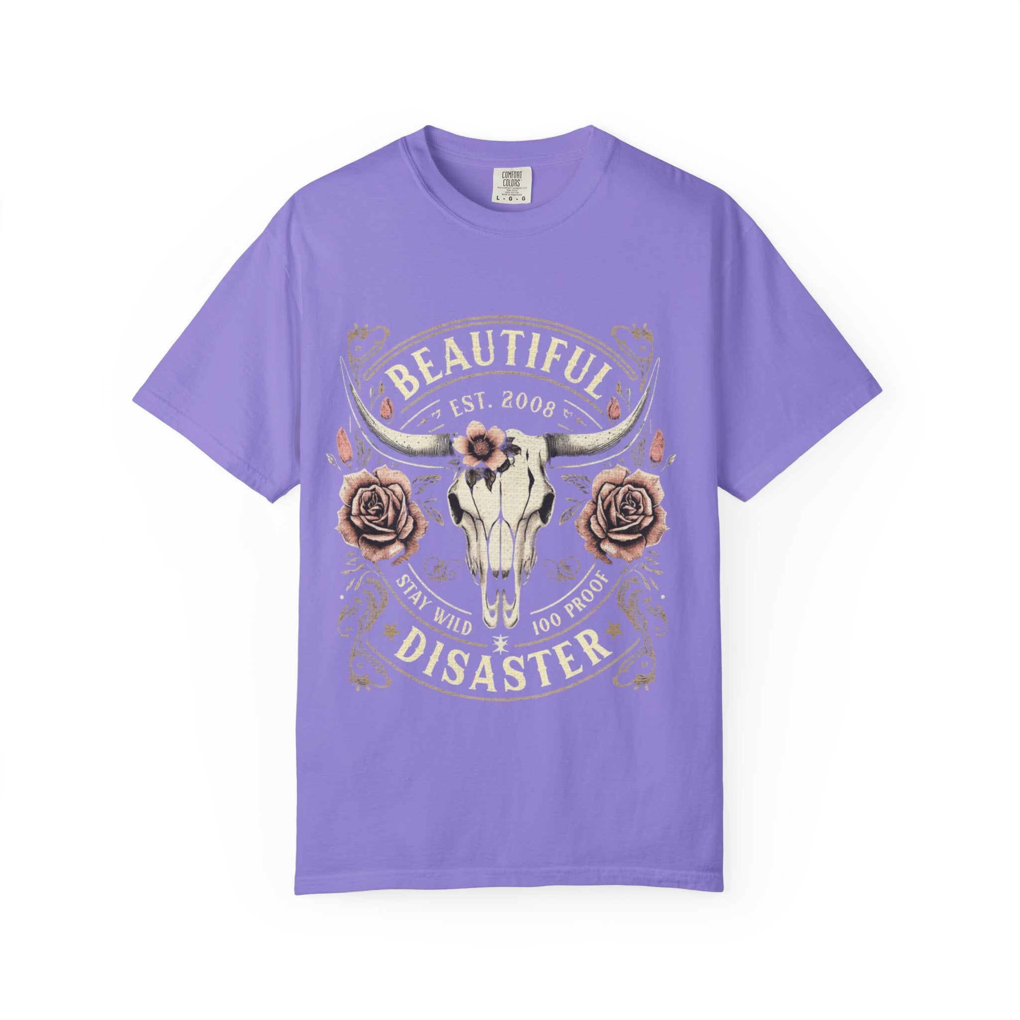 Cow Skull Floral T-Shirt — "Beautiful Disaster" Western Graphic Tee