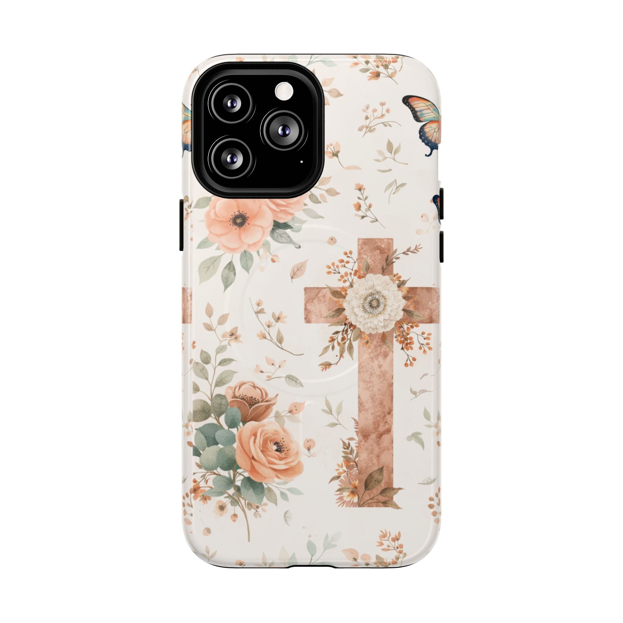 Floral Cross Phone Case — Tough Magnetic Christian iPhone Cover