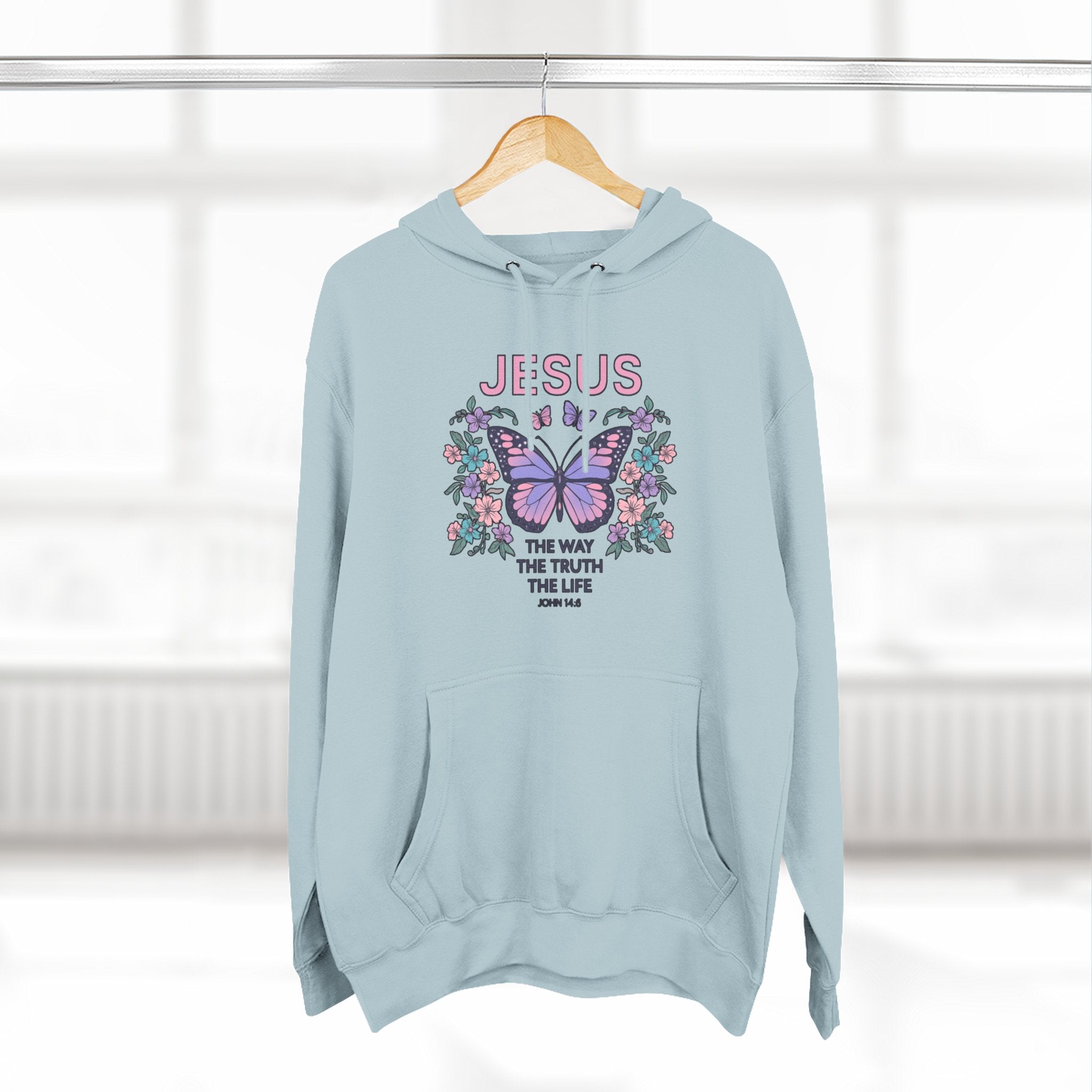Christian Butterfly Hoodie — "Jesus is the Way, the Truth, the Life" Faith Graphic Pullover
