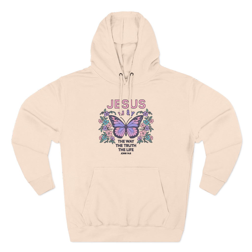Christian Butterfly Hoodie — "Jesus is the Way, the Truth, the Life" Faith Graphic Pullover