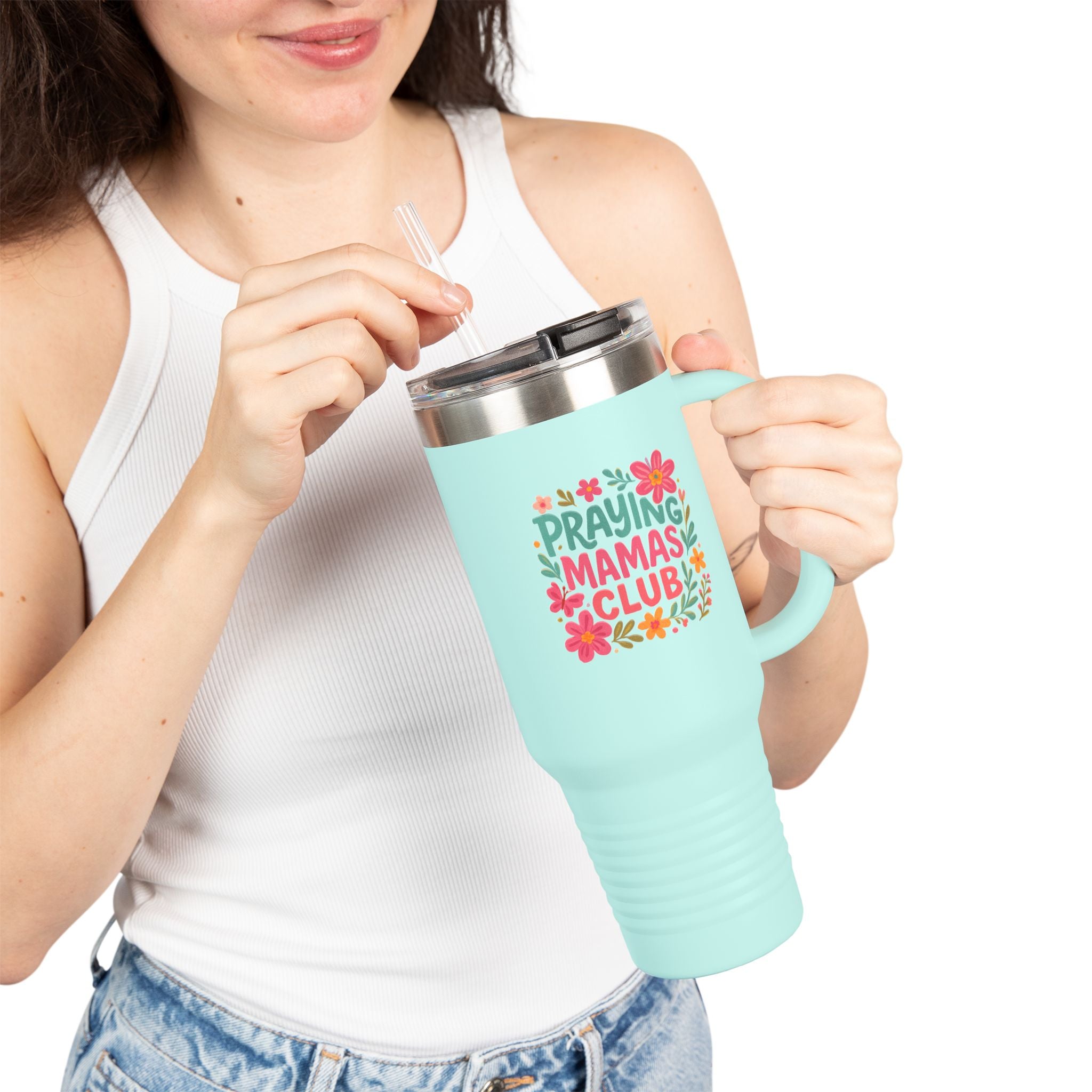 Praying Mamas Club 40oz Insulated Travel Mug | Floral Christian Tumbler for Busy Moms – The Bougie Pumpkin Boutique