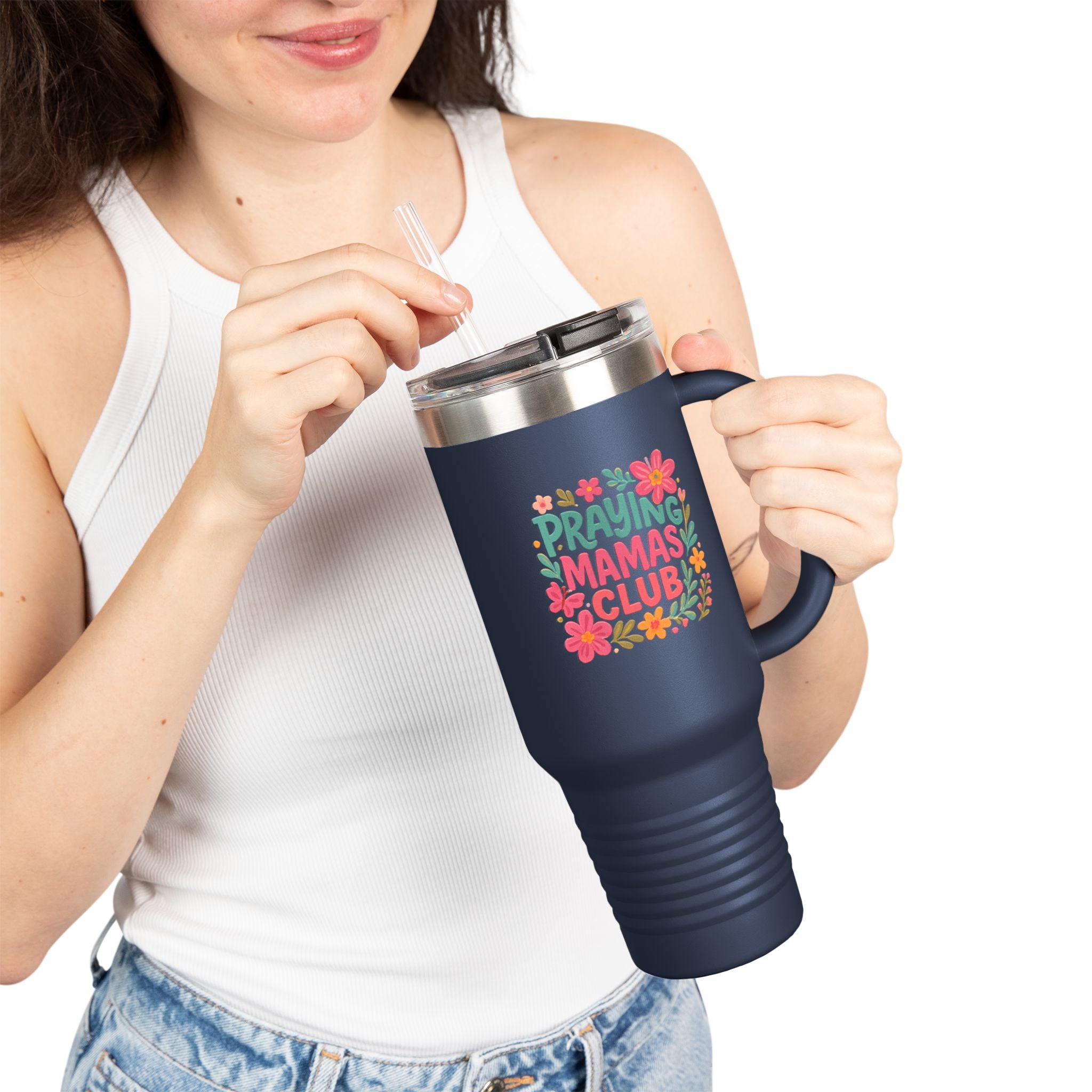 Praying Mamas Club 40oz Insulated Travel Mug | Floral Christian Tumbler for Busy Moms – The Bougie Pumpkin Boutique
