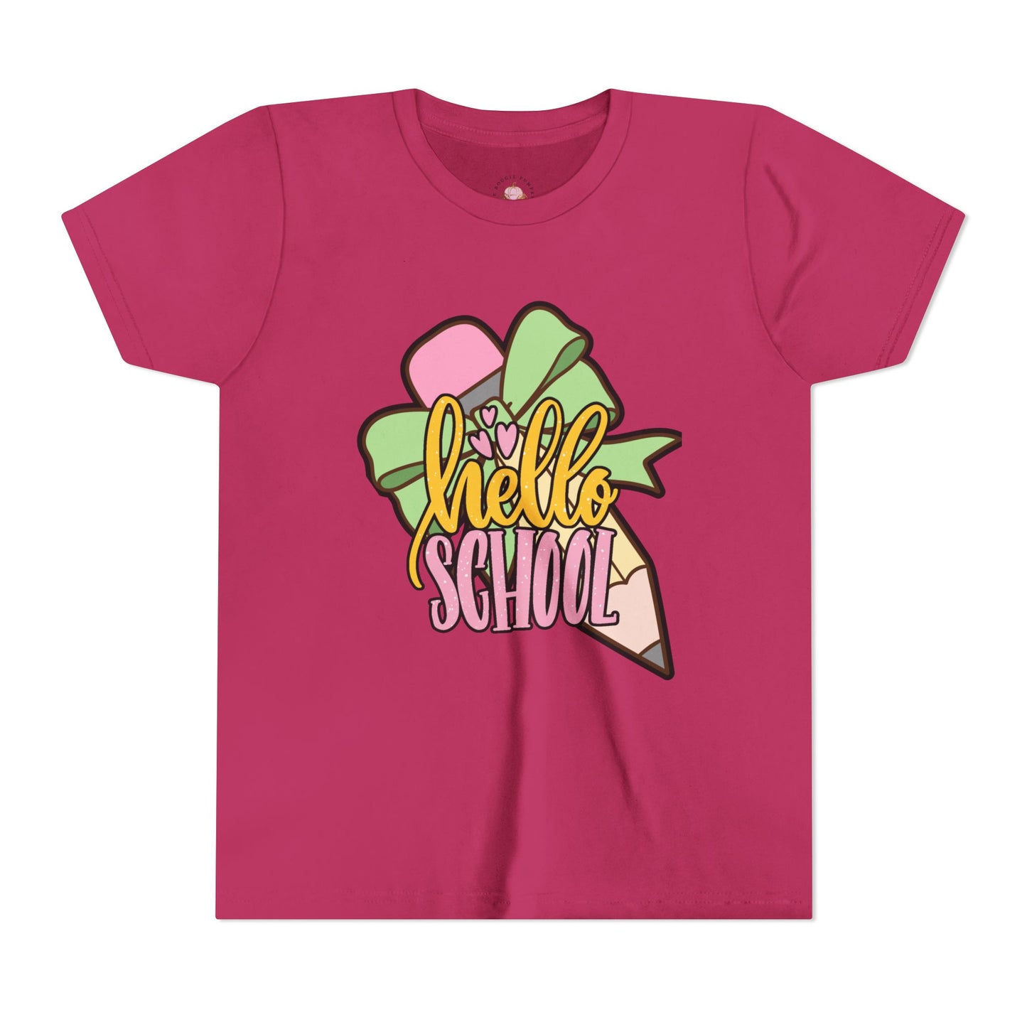Girl's Youth Short Sleeve Tee - Hello School Design
