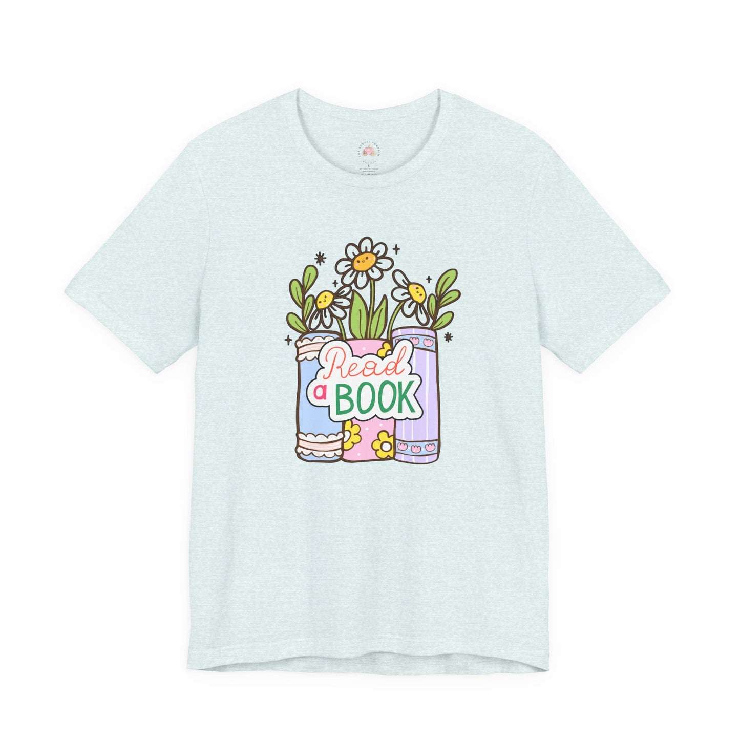 Whimsical Reading Tee, Cute Book Lover Shirt, Gift for Readers, Flower Graphic Tee, Summer Casual Wear, Literary Lover T-shirt