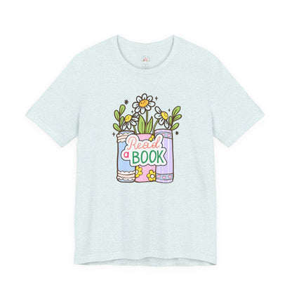 Whimsical Reading Tee, Cute Book Lover Shirt, Gift for Readers, Flower Graphic Tee, Summer Casual Wear, Literary Lover T-shirt