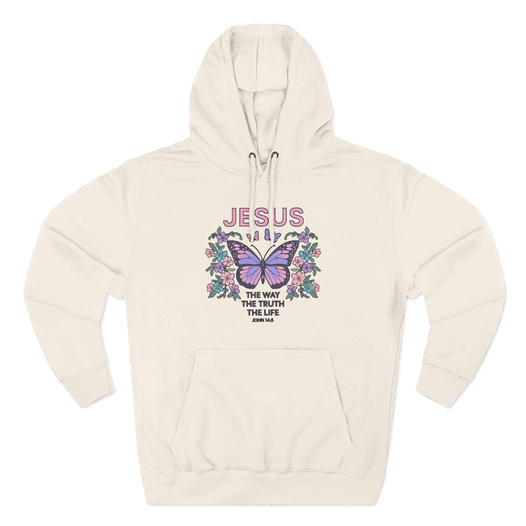 Christian Butterfly Hoodie — "Jesus is the Way, the Truth, the Life" Faith Graphic Pullover