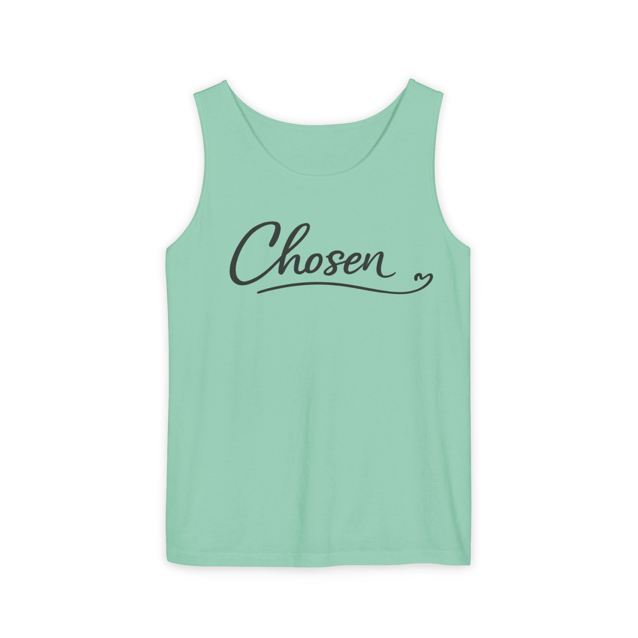 Chosen Script Tank Top — Minimalist White Garment-Dyed Casual Tank