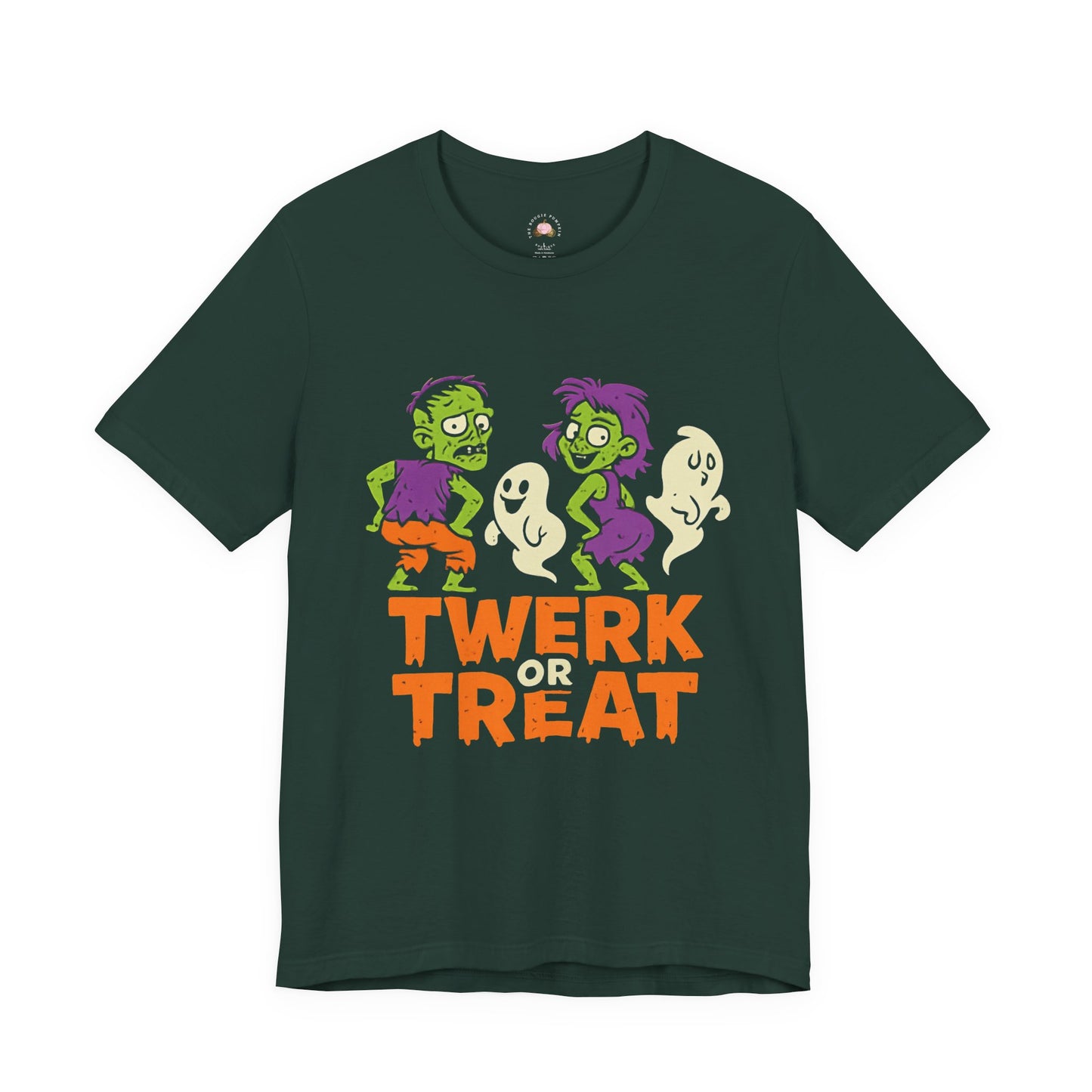 Halloween Fun Unisex Jersey Tee, T-Shirt for Halloween Parties, Funny Costume Tee, Trendy Unisex Tee, Twerk or Treat Design