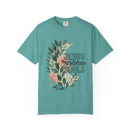 Floral Christian T-Shirt - Jesus Restores My Soul