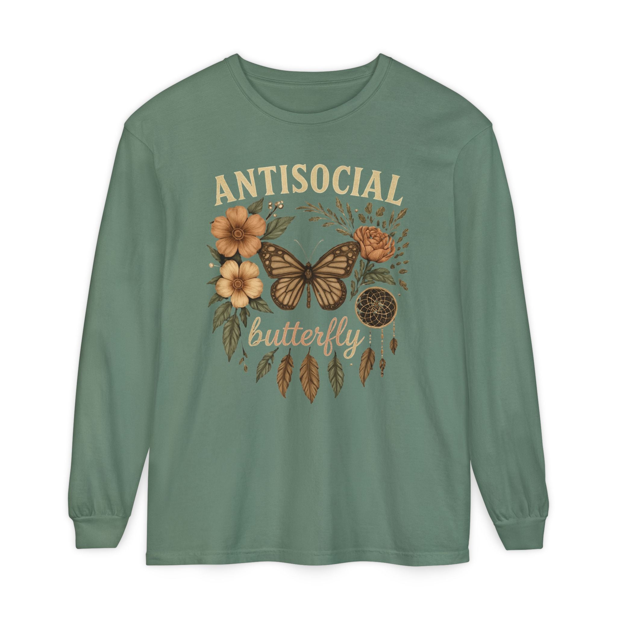 Antisocial Butterfly Long Sleeve Tee — Floral Vintage Butterfly Graphic Shirt